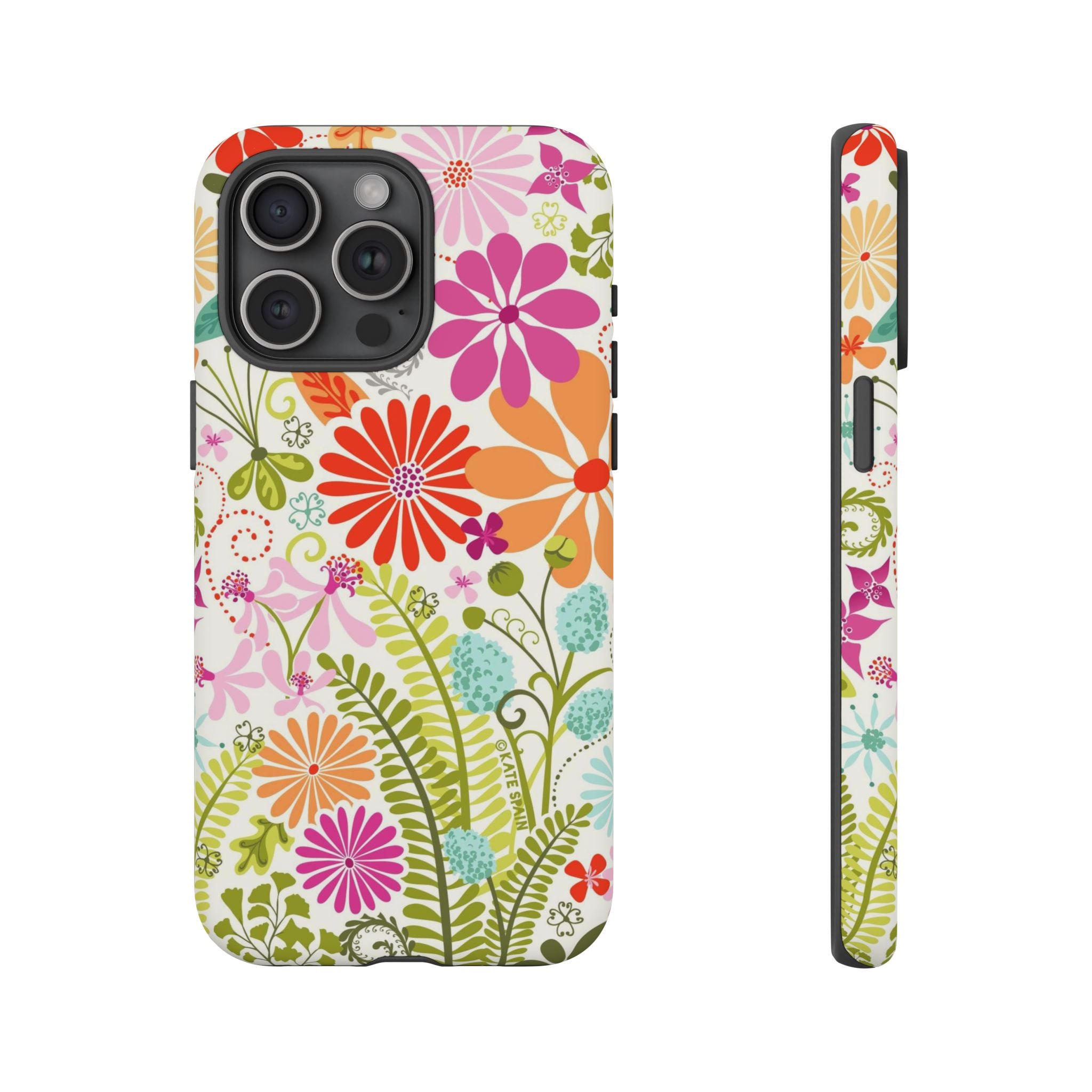 Luxury Terrain Tough iPhone 15 Pro Max Case – Matte | white, magenta, coral botanical woodland floral print