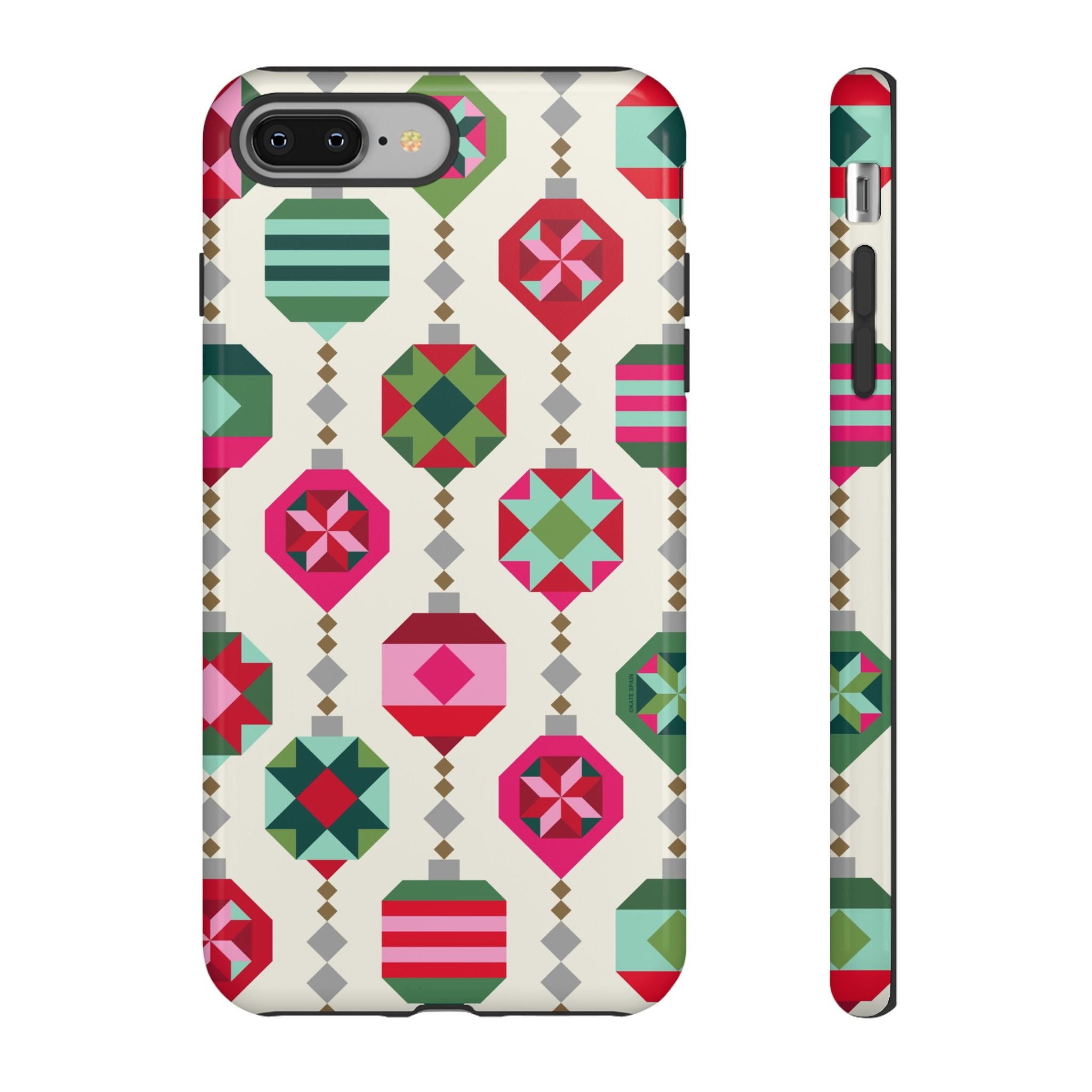 Felicity Ornaments Tough iPhone 8 Plus Case – Glossy | cream, red, pink, green, mint geometric quilted ornament print