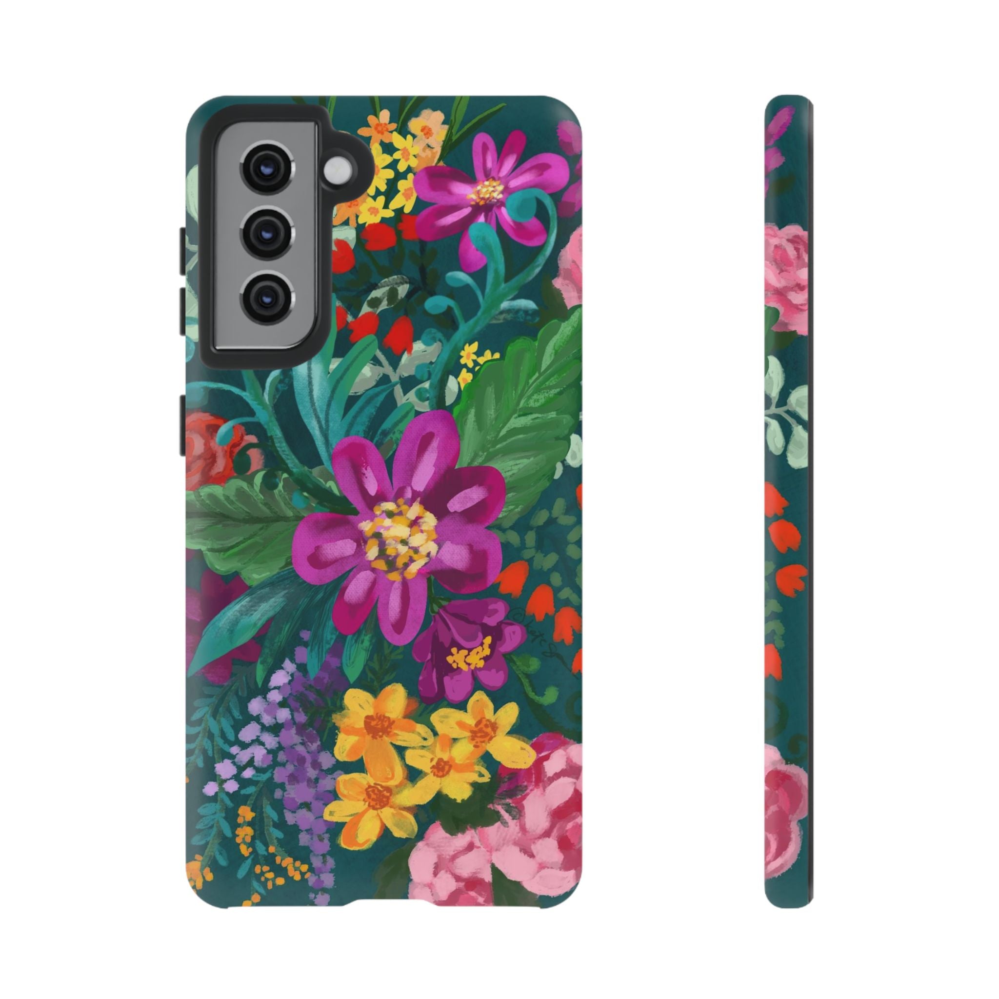 Tropical Posy Samsung Galaxy S21 Case – Matte | teal, magenta, yellow, pink vibrant botanical floral print