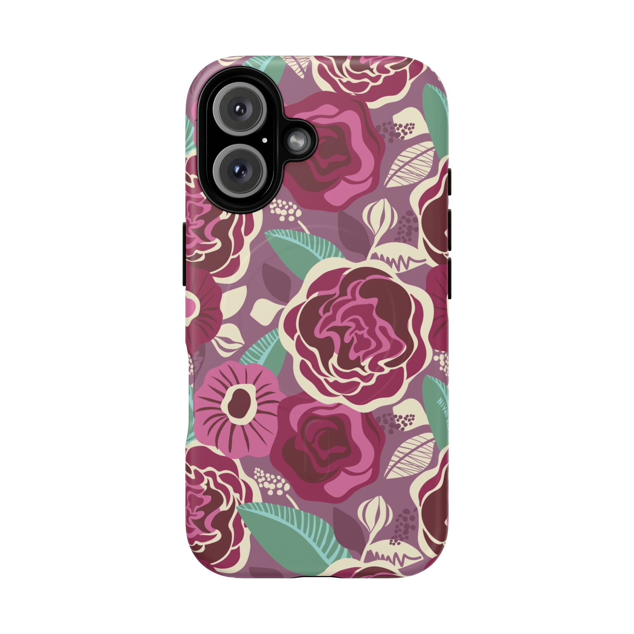Luxury Tea Rose Burgundy MagSafe iPhone 16 Case – Matte | burgundy, magenta, plum botanical rose floral print