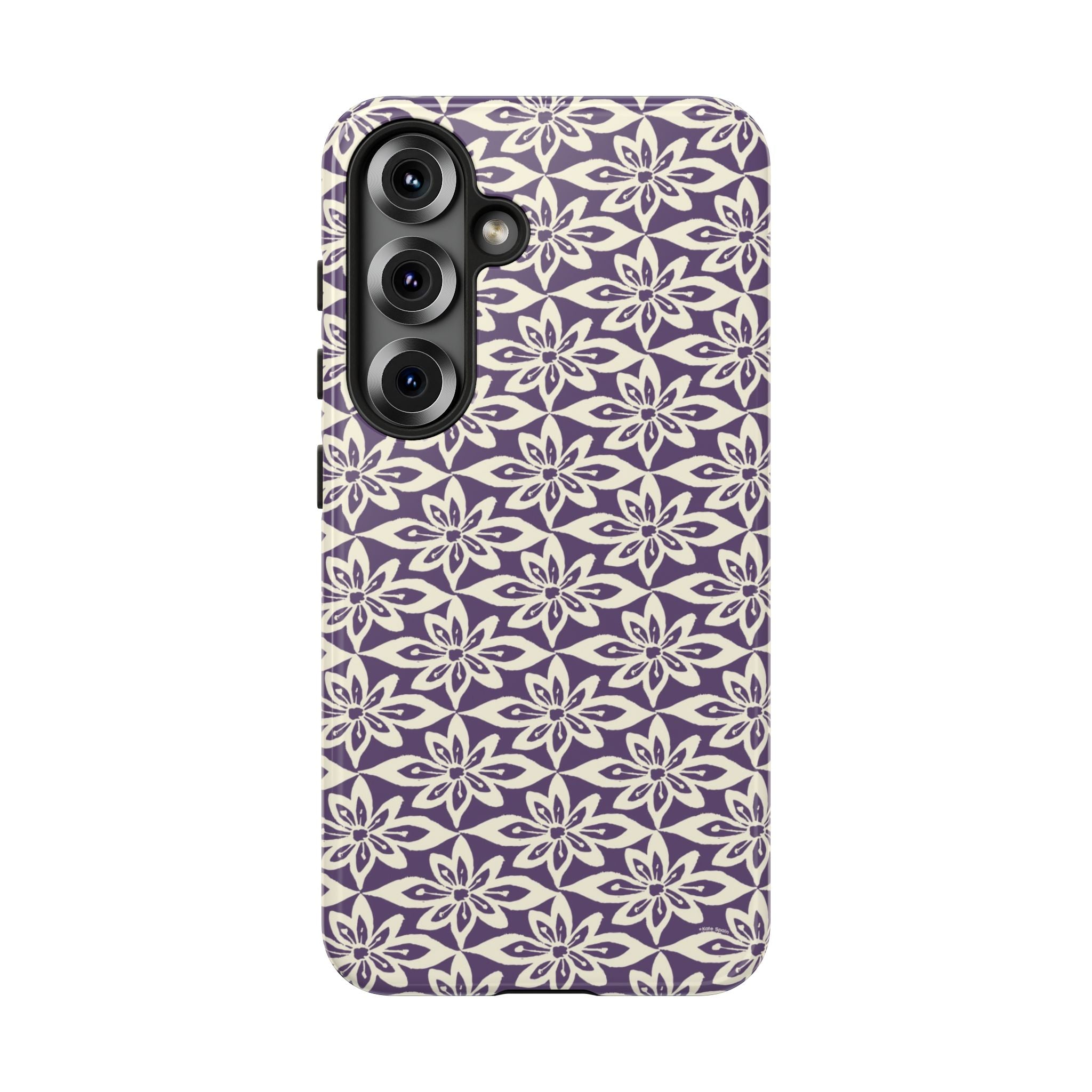 Lily Plum Samsung Galaxy S25 Glossy case — graphic white lily print on rich violet — botanical phone case by Kate Spain