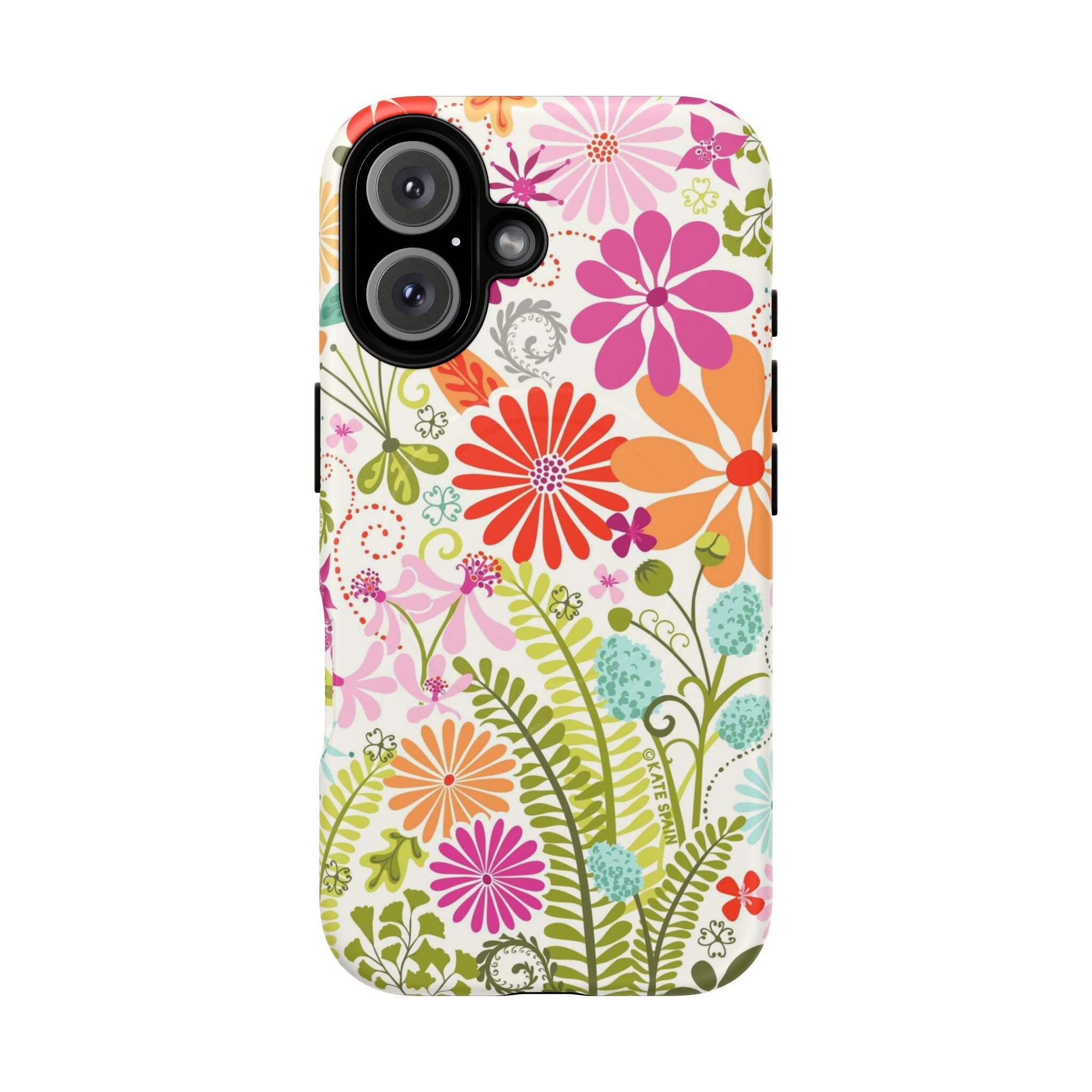 Terrain Day MagSafe iPhone 16 Case – Matte | white, magenta, coral botanical woodland floral print