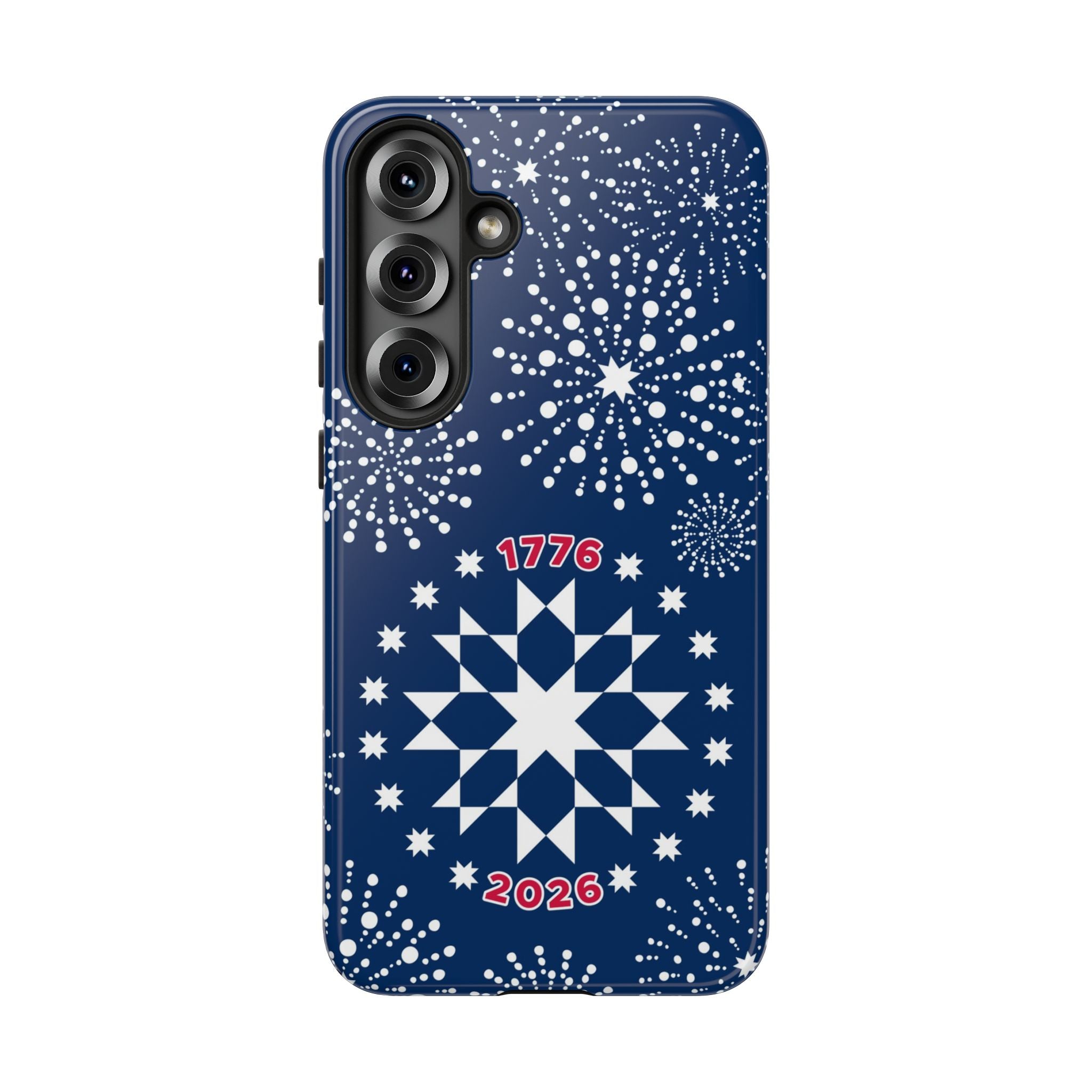 250th Fireworks Samsung Galaxy S25 Plus Case – Glossy | navy, white patriotic star quilt fireworks print