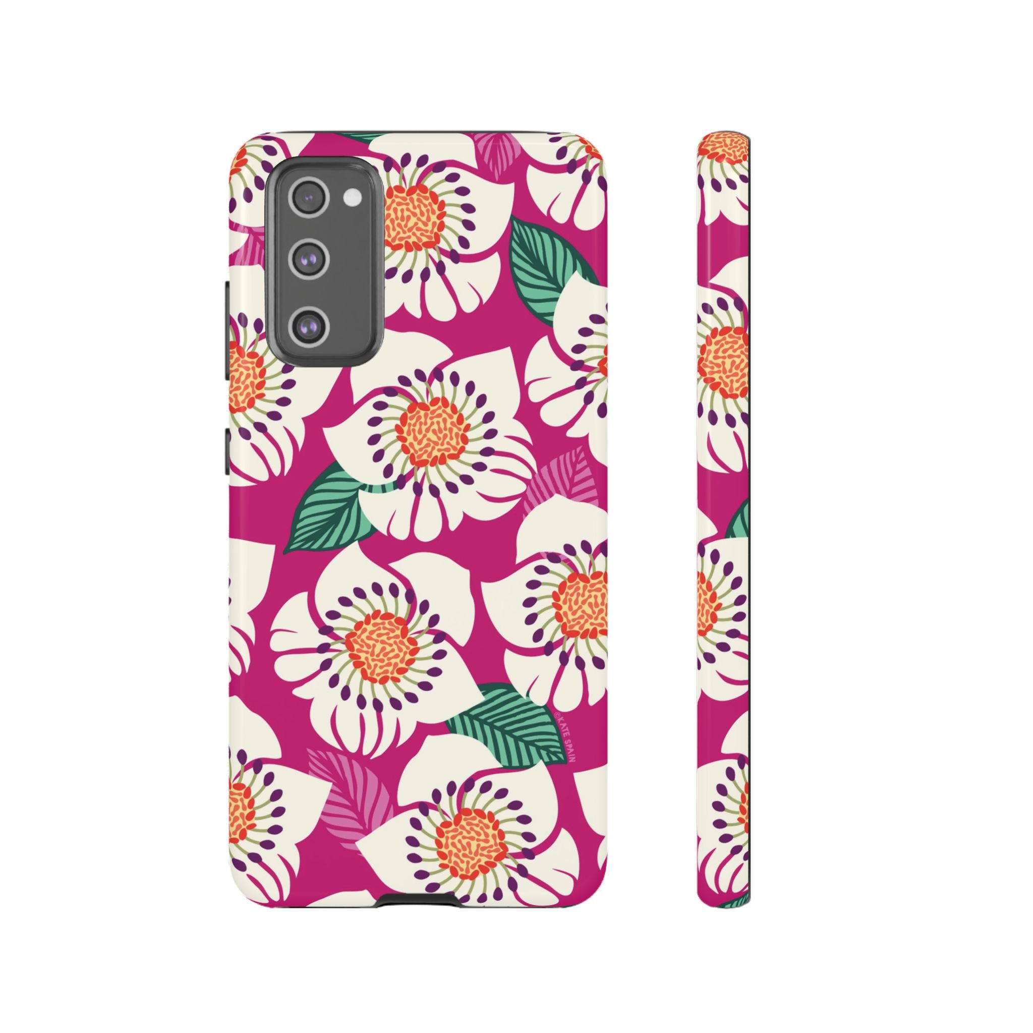 Artistic Panache Samsung Galaxy S20 FE Case – Glossy | berry, cream white, peach anemone floral print
