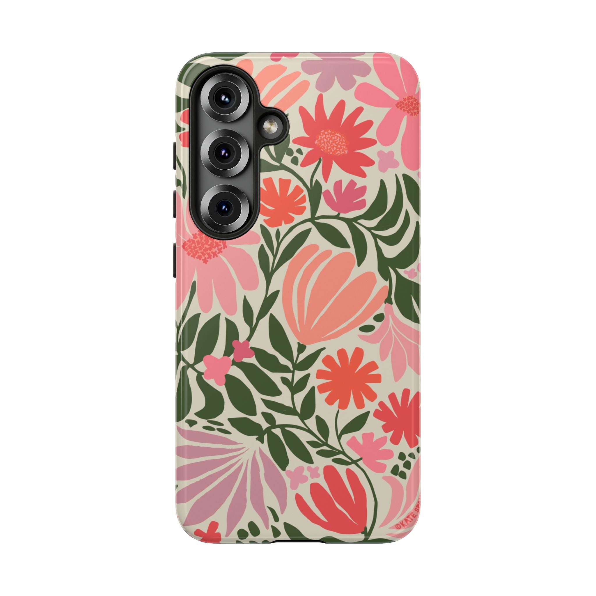 Luxury Botanica Samsung Galaxy S25 Case – Glossy | cream, coral, pink botanical wildflower print