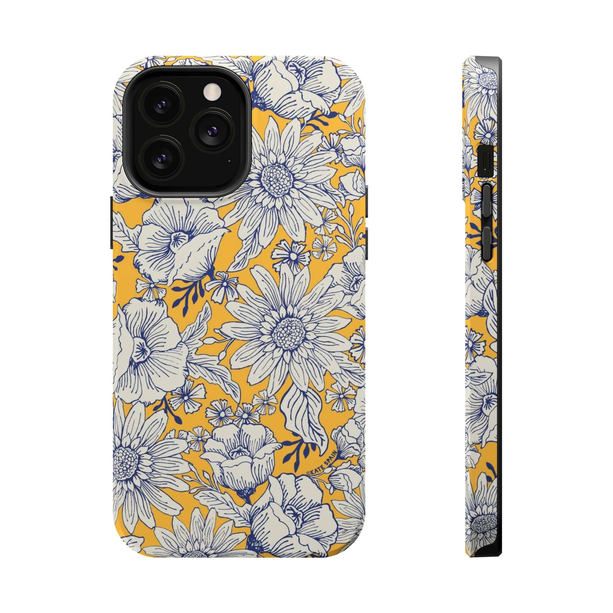 Jardin Luxury MagSafe iPhone 13 Pro Max Case – Glossy | yellow, cream, blue botanical floral print