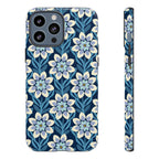 Designer Modern Dahlia Tough iPhone 13 Pro Max Case – Glossy | navy, cobalt, white dahlia floral print
