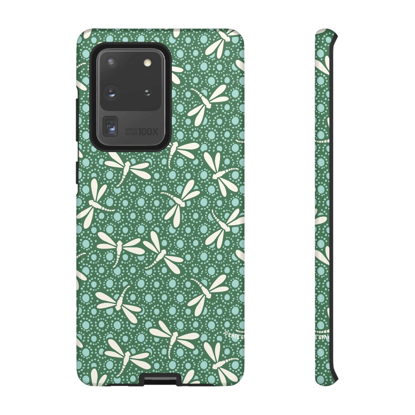 Dragonfly Pattern Phone Case — Green Floral Protective Tough Case