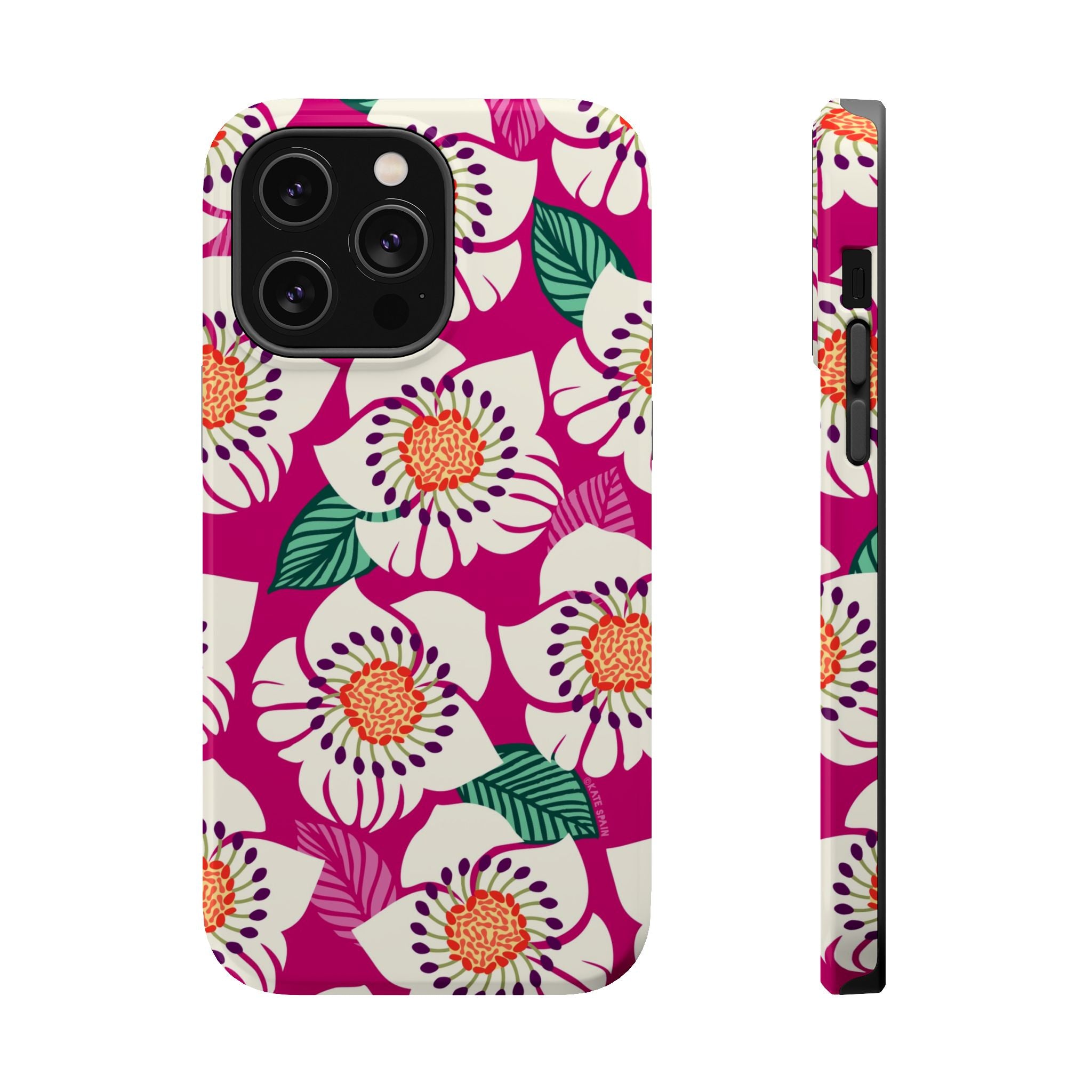 Panache Rose MagSafe iPhone 14 Pro Max Case – Glossy | berry, cream white, peach anemone floral print