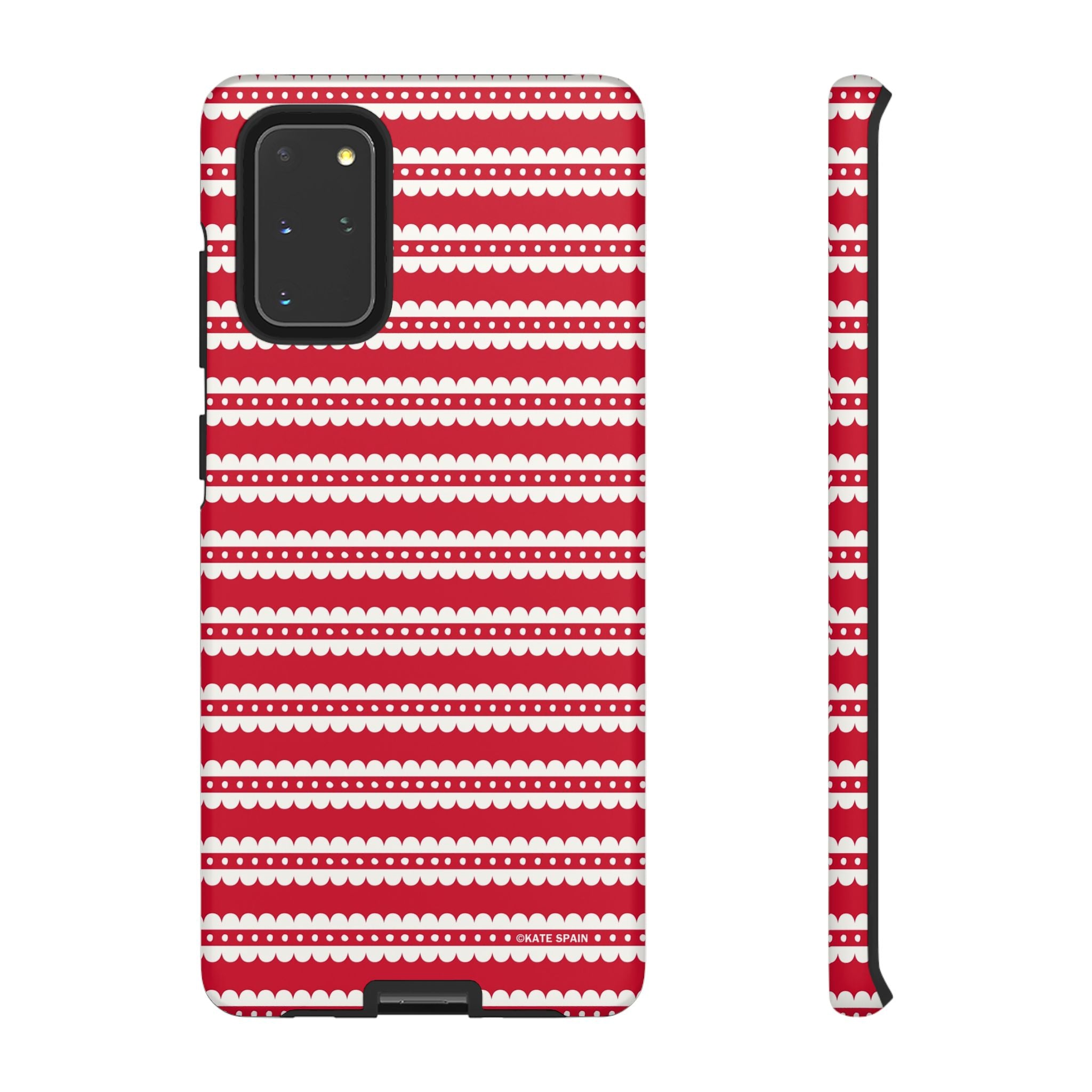 Candy Cane Stripe Samsung Galaxy S20+ Case – Matte | red, cream scalloped candy cane stripe print