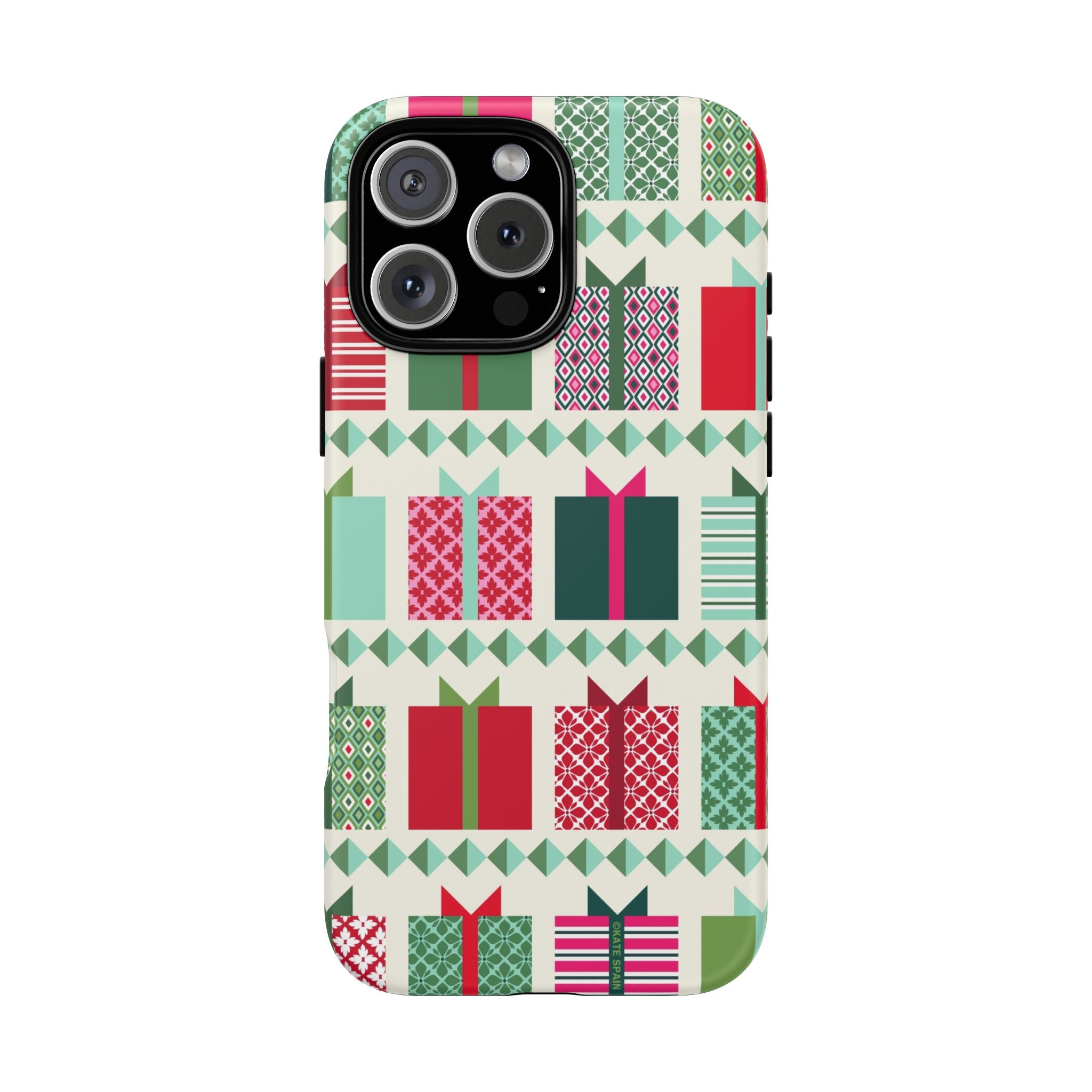 All Wrapped Up Tough iPhone 16 Pro Max Case – Matte | cream, red, pink, green, mint geometric gift wrap holiday print