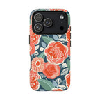 Tea Rose Navy Tough iPhone 17 Pro Max Case – Glossy | navy, coral, pink, cream rose floral print