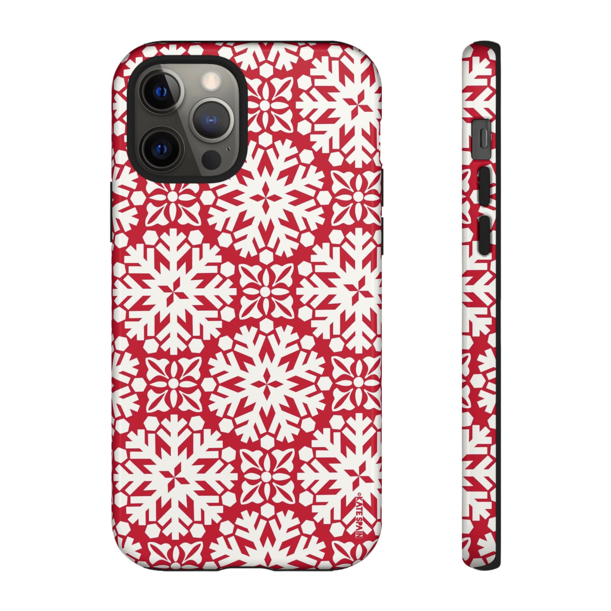 Flurry Tough iPhone 12 Pro Case – Glossy | red, cream geometric snowflake medallion print
