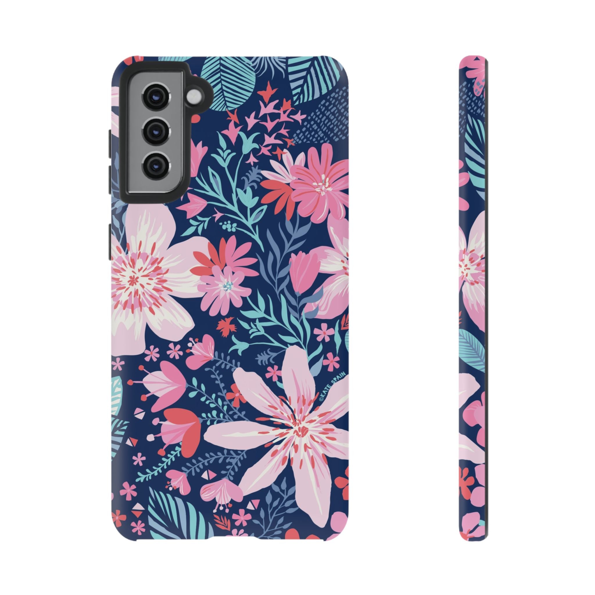 Tropical Bonaire Samsung Galaxy S21 Plus Case – Matte | navy, pink, white tropical floral botanical print