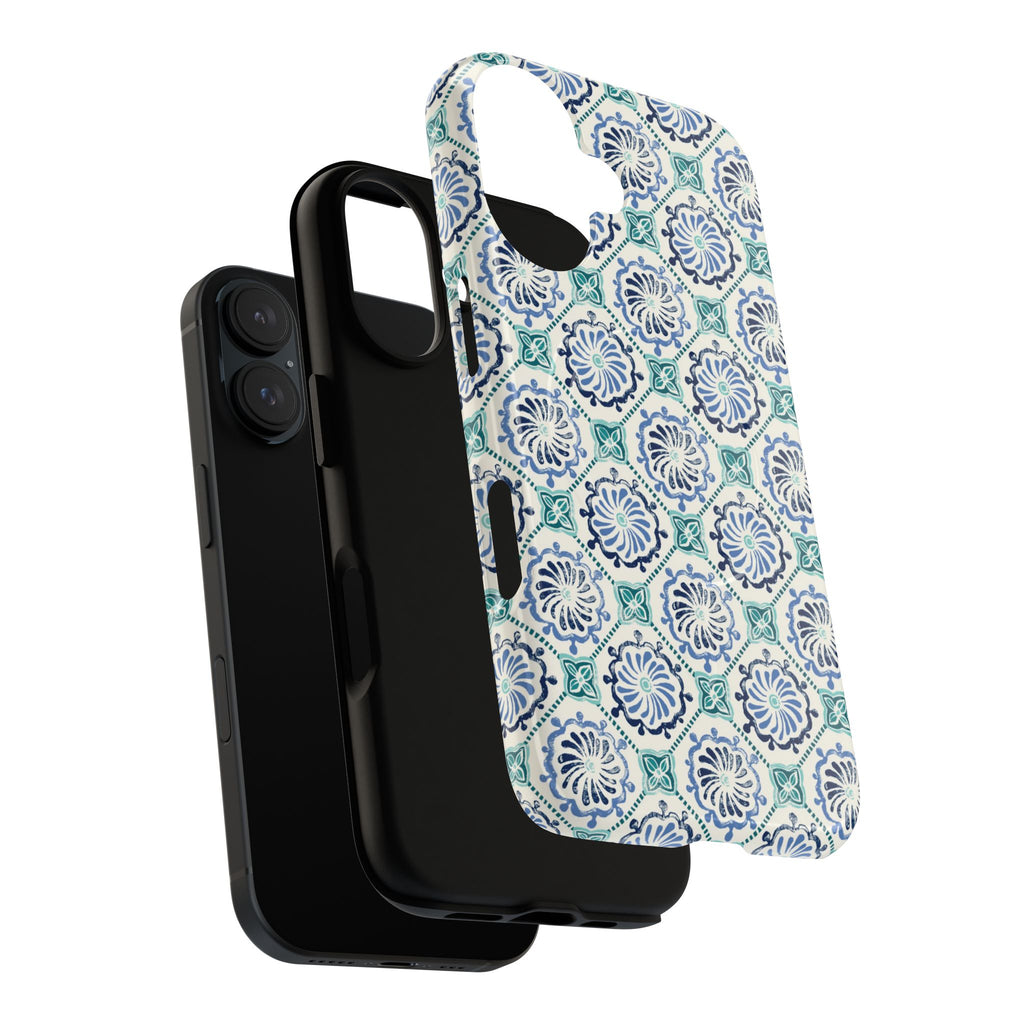 Horizon Blue Tile MagSafe iPhone 17 Case – dual-layered view of case and inner lining with camera cutout and buttons | blue, turquoise, cream white MagSafe compatible, dual-layer protection