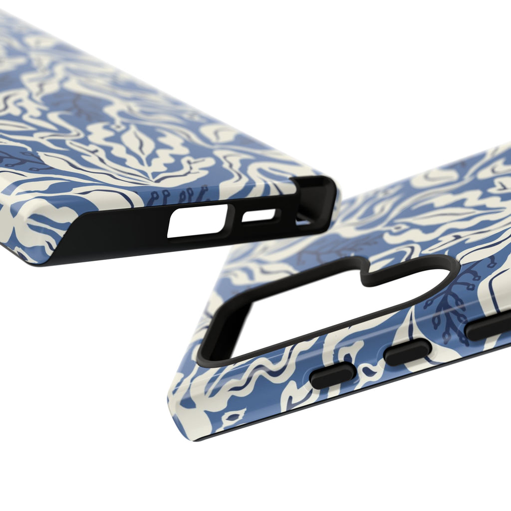 Ocean Luxury Ocean Tides Samsung Galaxy S24 Ultra Case – Glossy | sides, buttons, ports in case in blue and white tidal bed ocean printTides Samsung Tough Case
