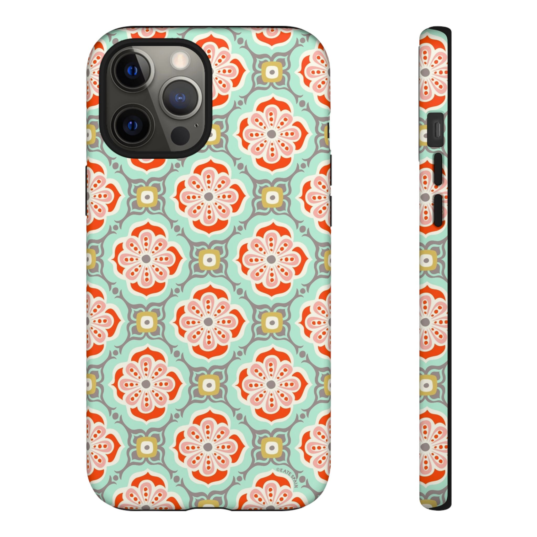 Alhambra Tough iPhone 12 Pro Max Case – Matte | aqua, coral, blush geometric medallion floral print