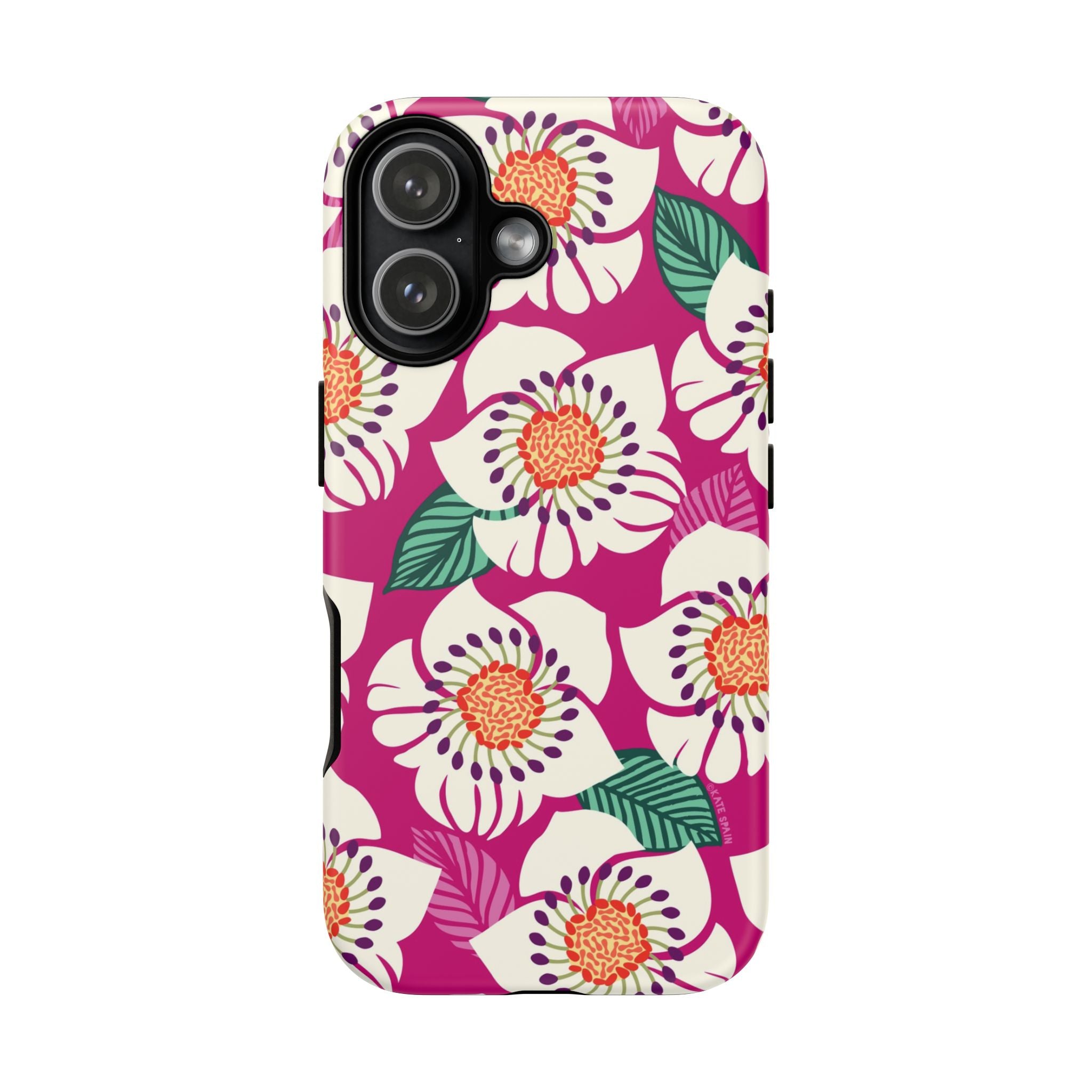 Panache Rose Tough iPhone 17 Case – Matte | berry, cream white, peach anemone floral print
