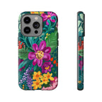 Posy Tough iPhone 14 Pro Case – Glossy | teal, purple, magenta, yellow botanical wildflower print