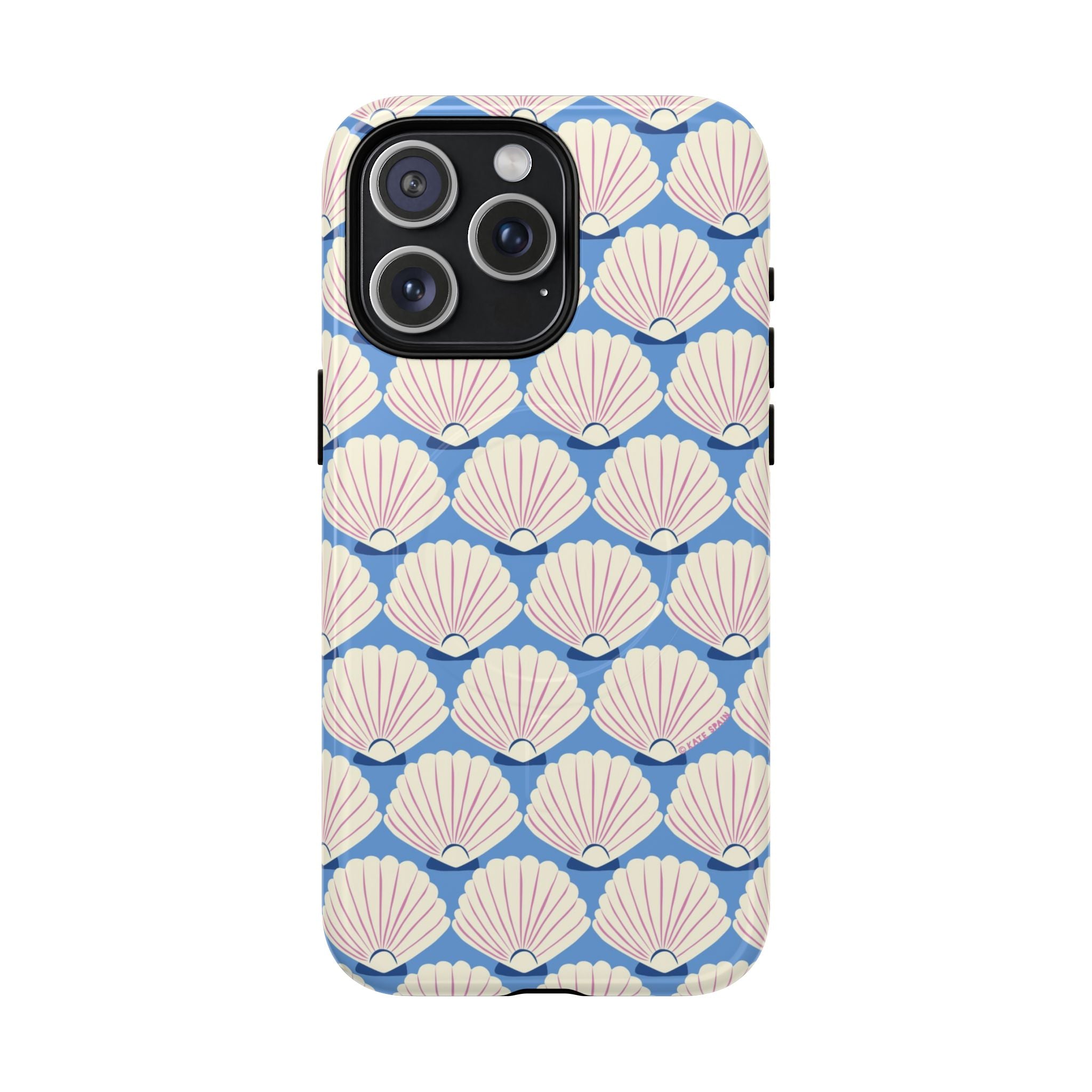 Seashells MagSafe iPhone 15 Pro Max Case – Glossy | periwinkle, cream, blush scallop shell print