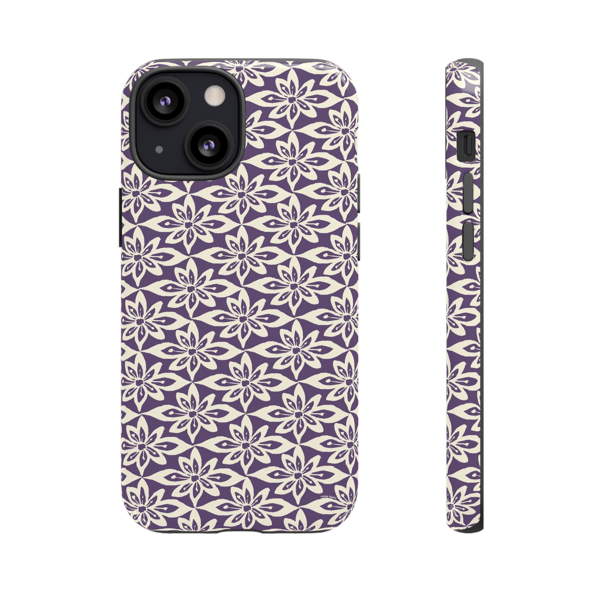 Lily Plum iPhone 13 Mini Case – Glossy | graphic white lily print on rich violet — botanical phone case by Kate Spain