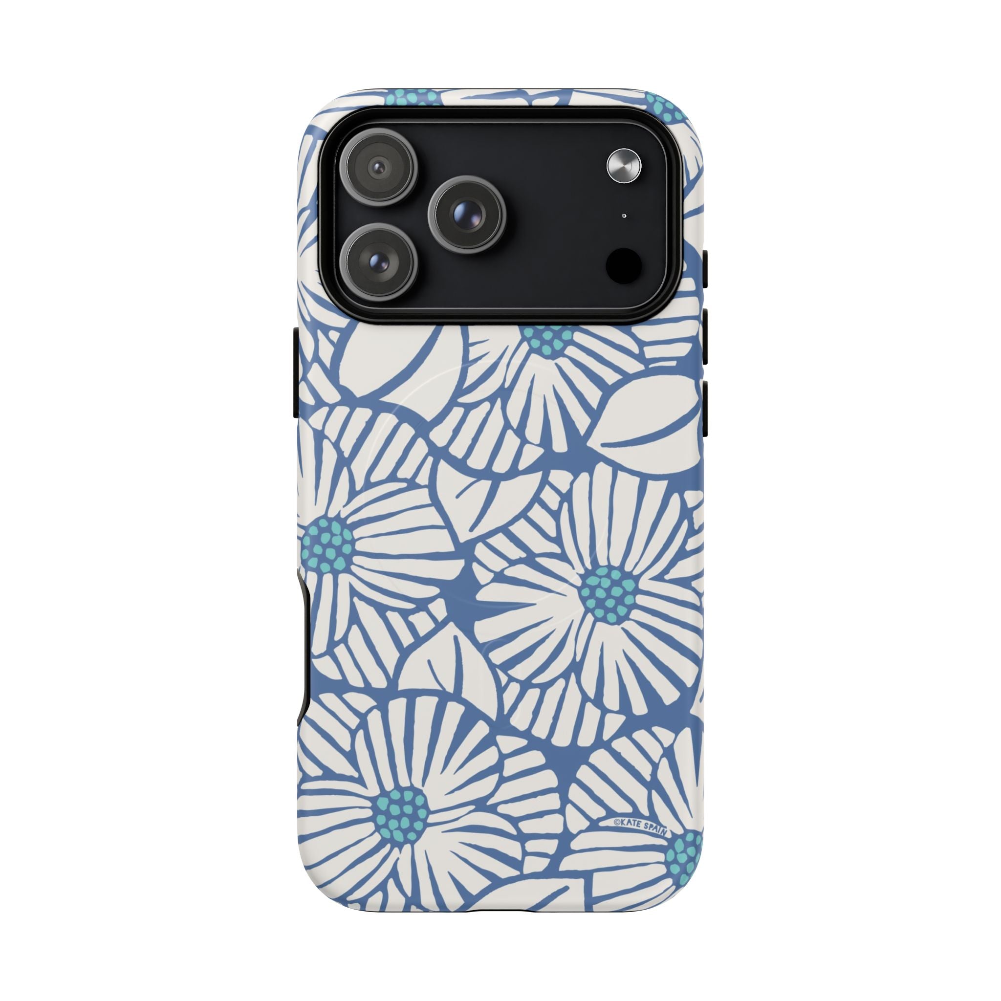 Calendula MagSafe iPhone 17 Pro Max Case – Matte | periwinkle, cream, teal graphic daisy floral print