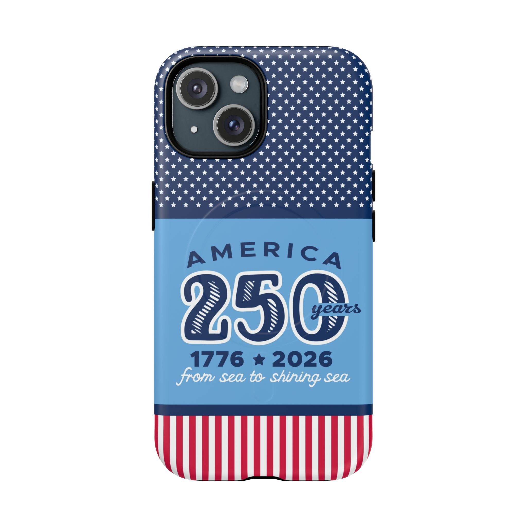 Sea to Shining Sea MagSafe iPhone 15 Case – Matte | navy, sky blue, red, white American stars & stripes 250th anniversary print