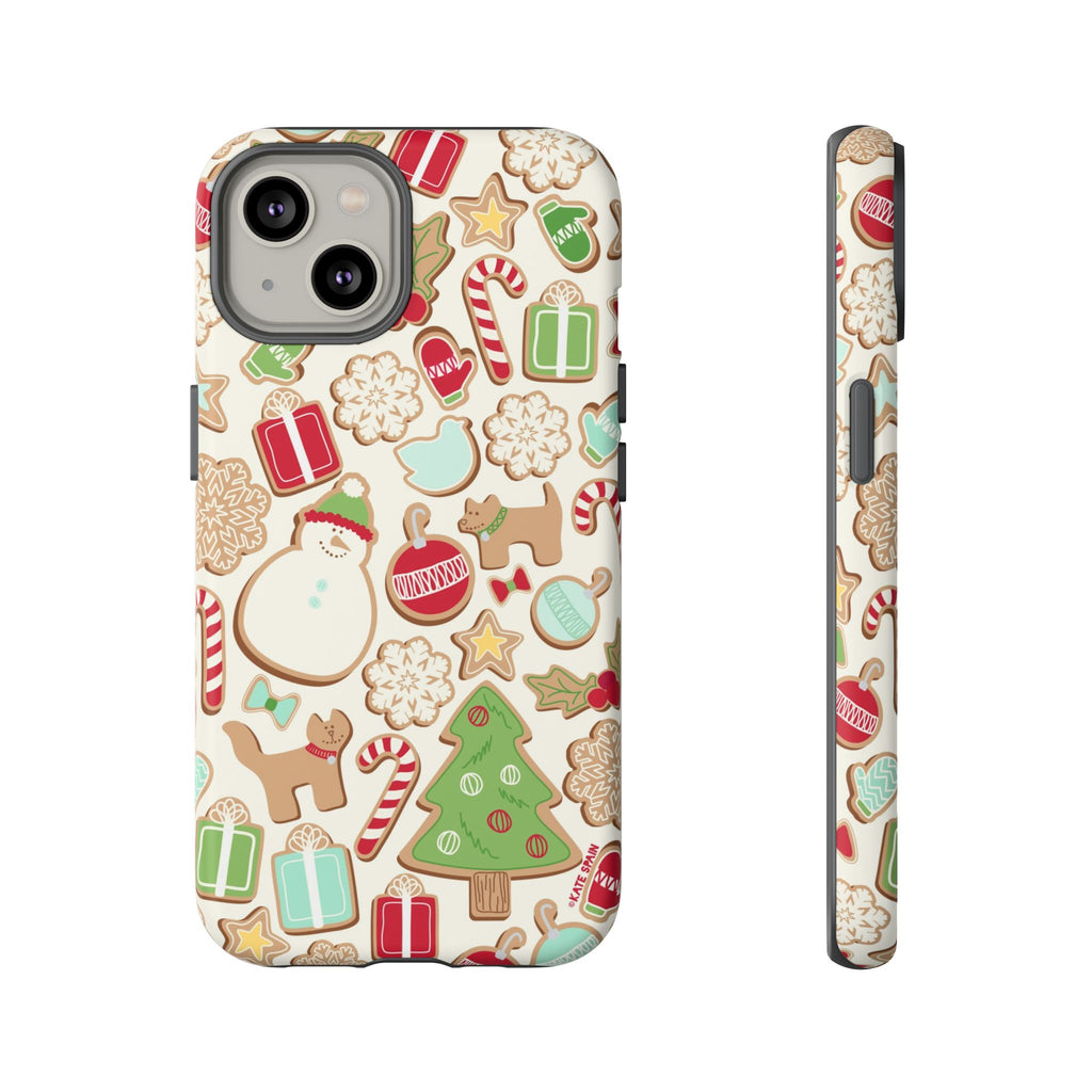 Gingerbread Cookies Tough iPhone 14 Case – Matte | cream, red, green gingerbread holiday cookie print