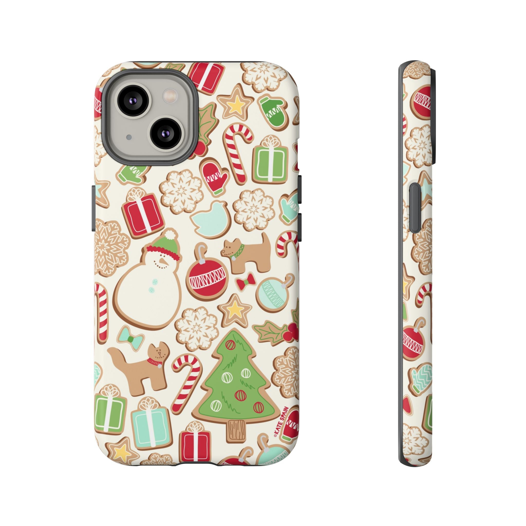 Gingerbread Cookies Tough iPhone 14 Case – Matte | cream, red, green gingerbread holiday cookie print