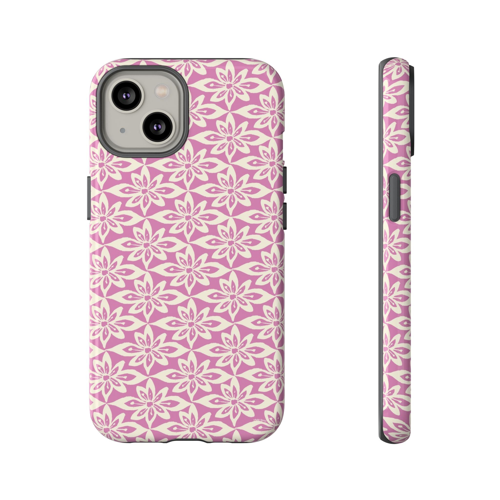Lily Rose iPhone 14 Case – Glossy | graphic white lily print on soft rose — botanical phone case by Kate Spain