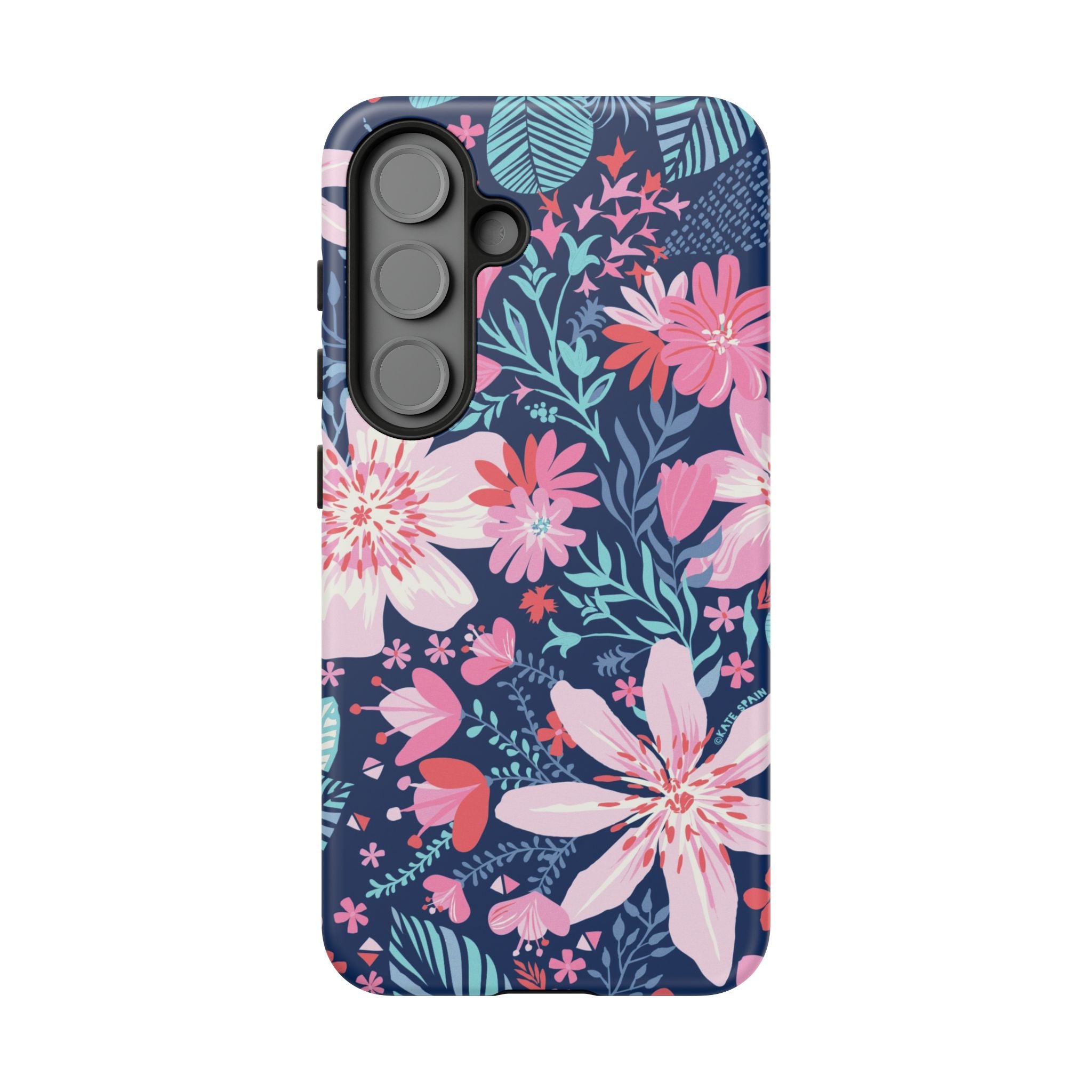 Tropical Bonaire Samsung Galaxy S25 Case – Matte | navy, pink, white tropical floral botanical print