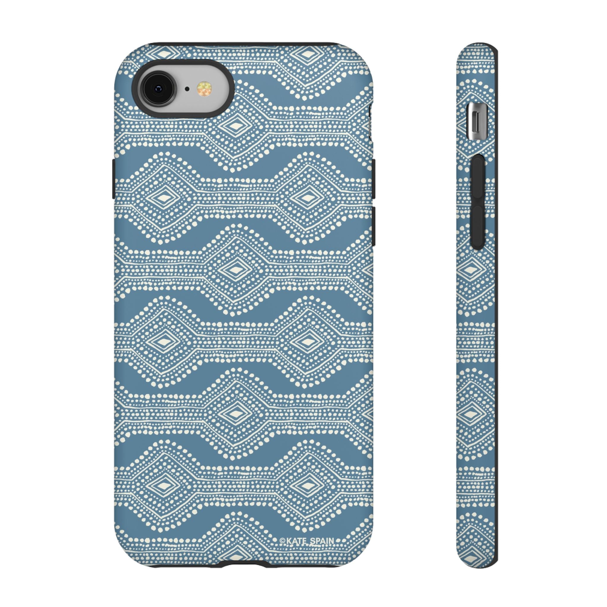 Diamond Dots Tough iPhone 8 Case – Matte | steel blue, white diamond dot geometric print