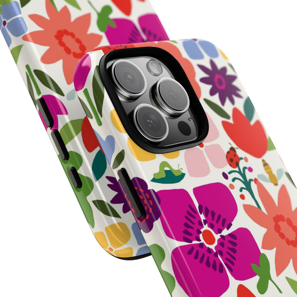 Happy Blooms Tough iPhone 16 Pro Max Case – lifestyle/angled shot