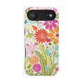 Luxury Terrain MagSafe iPhone 17 Air Case – Glossy | white, magenta, coral botanical woodland floral print