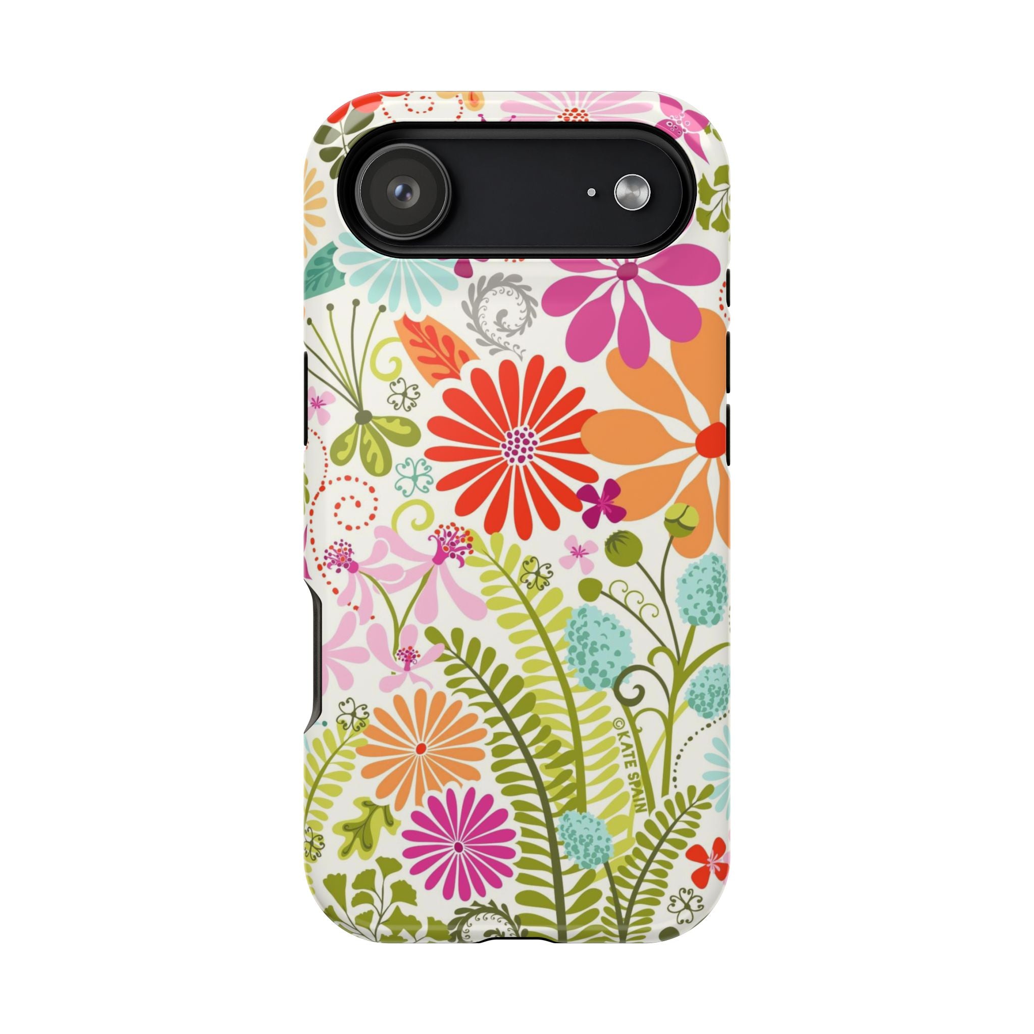 Luxury Terrain MagSafe iPhone 17 Air Case – Glossy | white, magenta, coral botanical woodland floral print