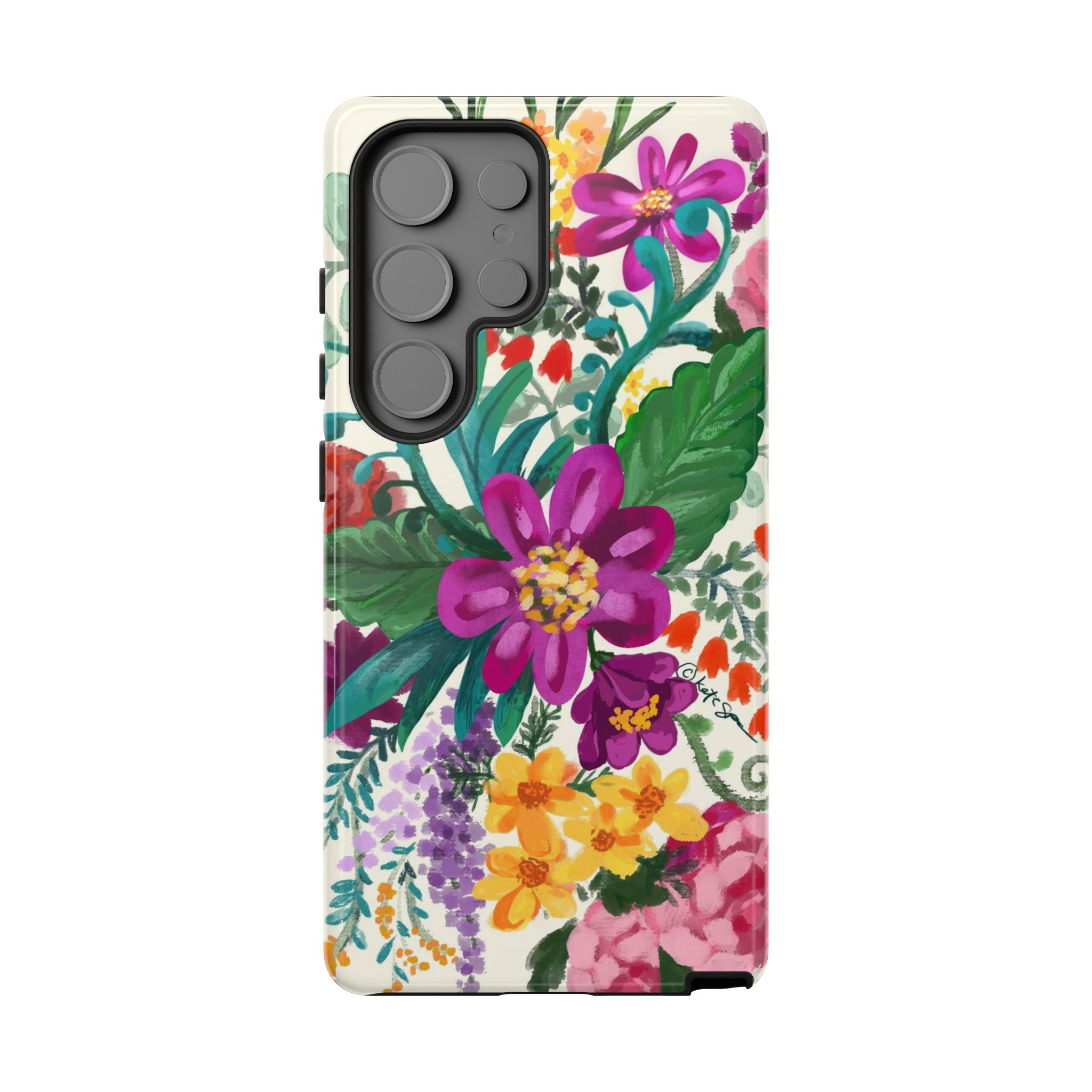 Tropical Posy Samsung Galaxy S25 Ultra Case – Glossy | white, magenta, yellow, purple vibrant botanical floral print