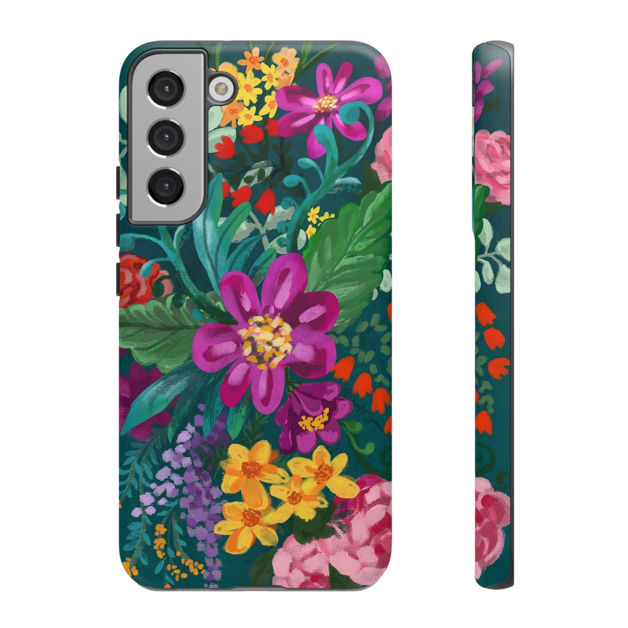 Tropical Posy Samsung Galaxy S22 Plus Case – Matte | teal, magenta, yellow, pink vibrant botanical floral print