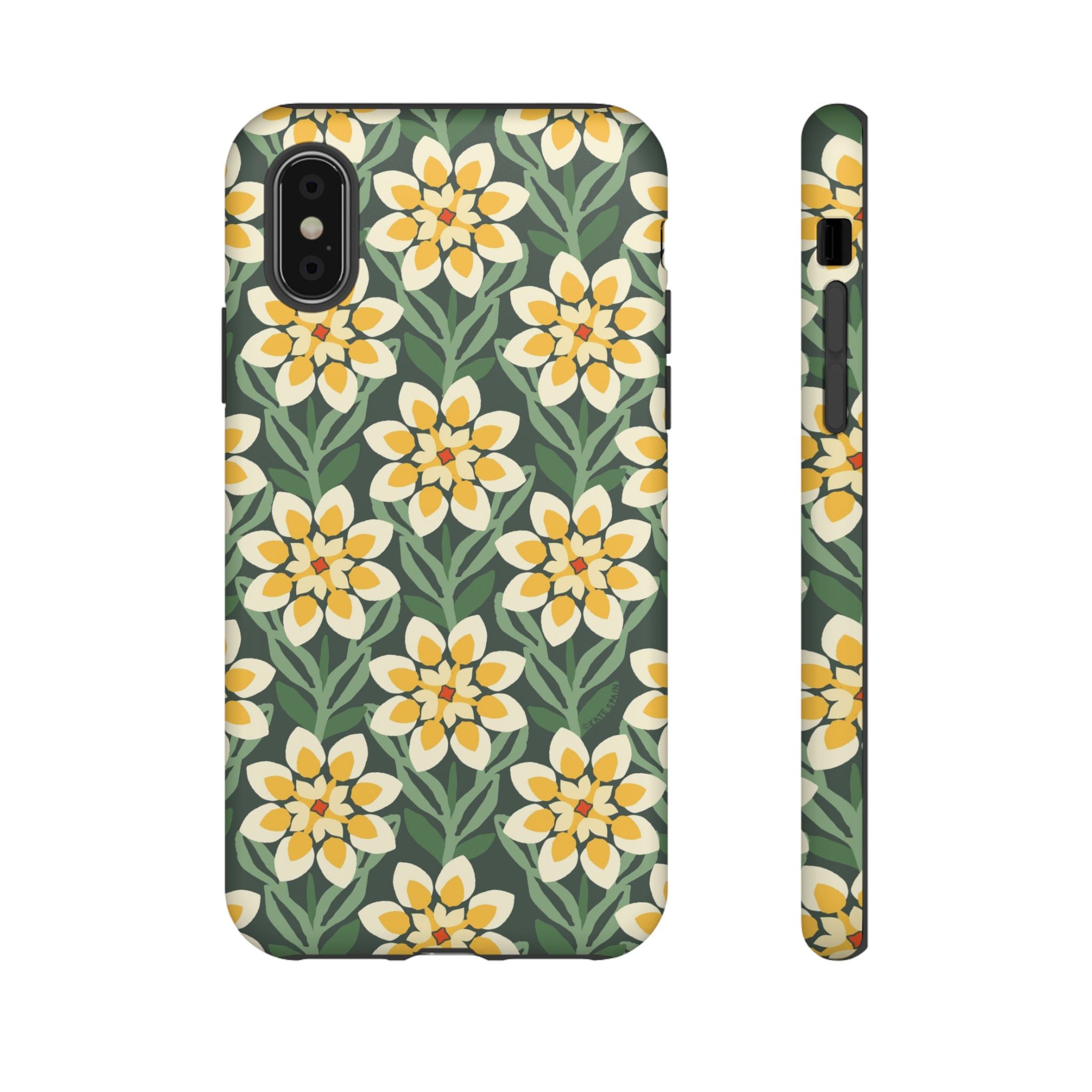 Designer Modern Dahlia Tough iPhone X Case – Matte | yellow, cream, green dahlia floral print