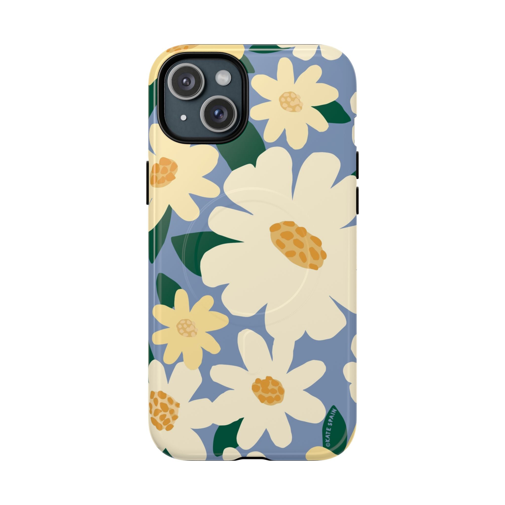 Chamomile MagSafe iPhone 15 Pro Case – Matte | periwinkle, cream, yellow botanical daisy floral print