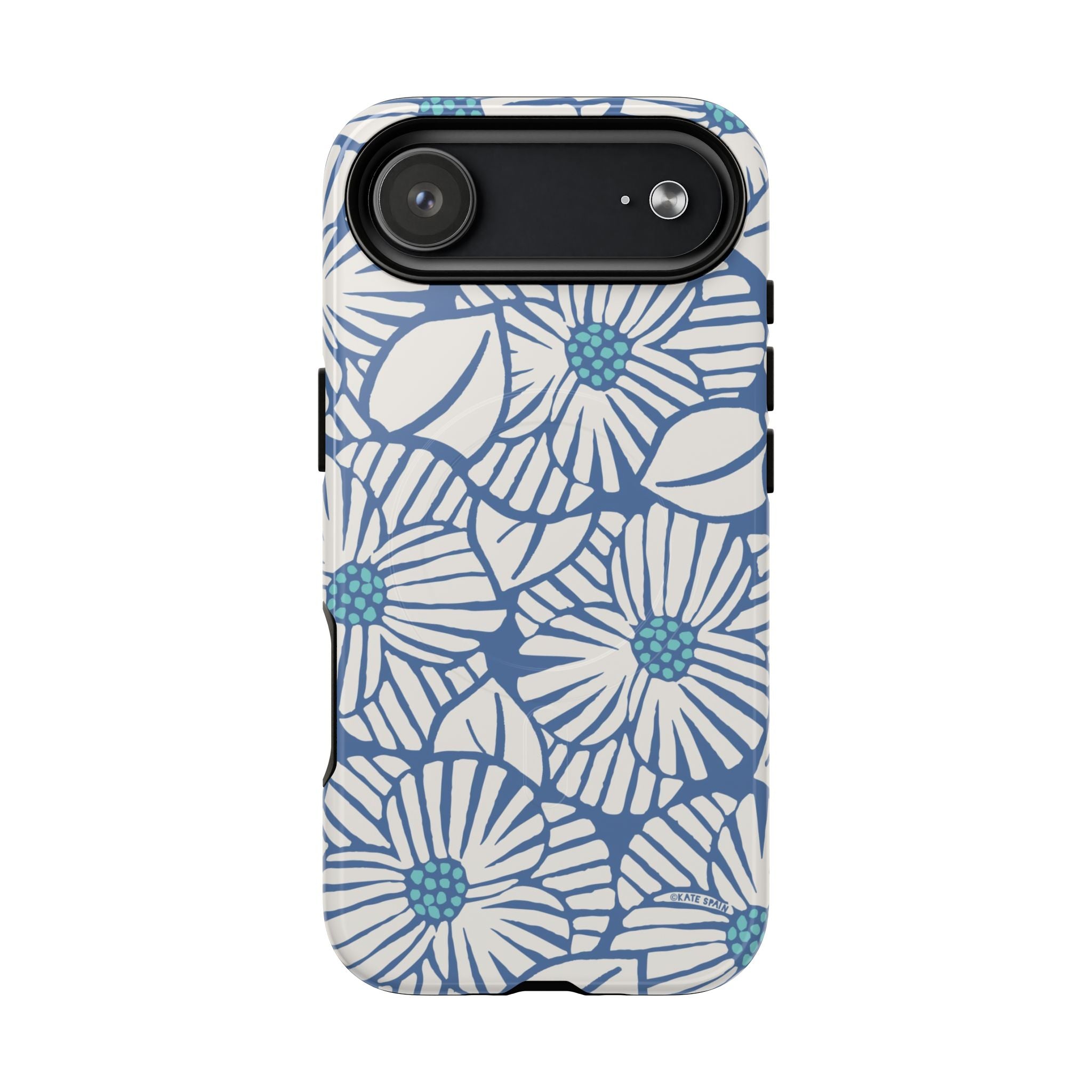 Calendula MagSafe iPhone 17 Air Case – Glossy | periwinkle, cream, teal graphic daisy floral print