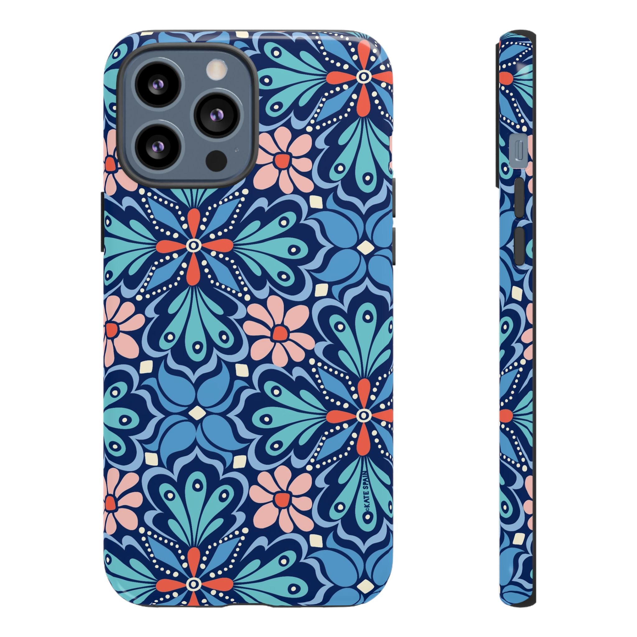 Bolero Tough iPhone 13 Pro Max Case – Glossy | navy, cobalt, blush geometric medallion floral print