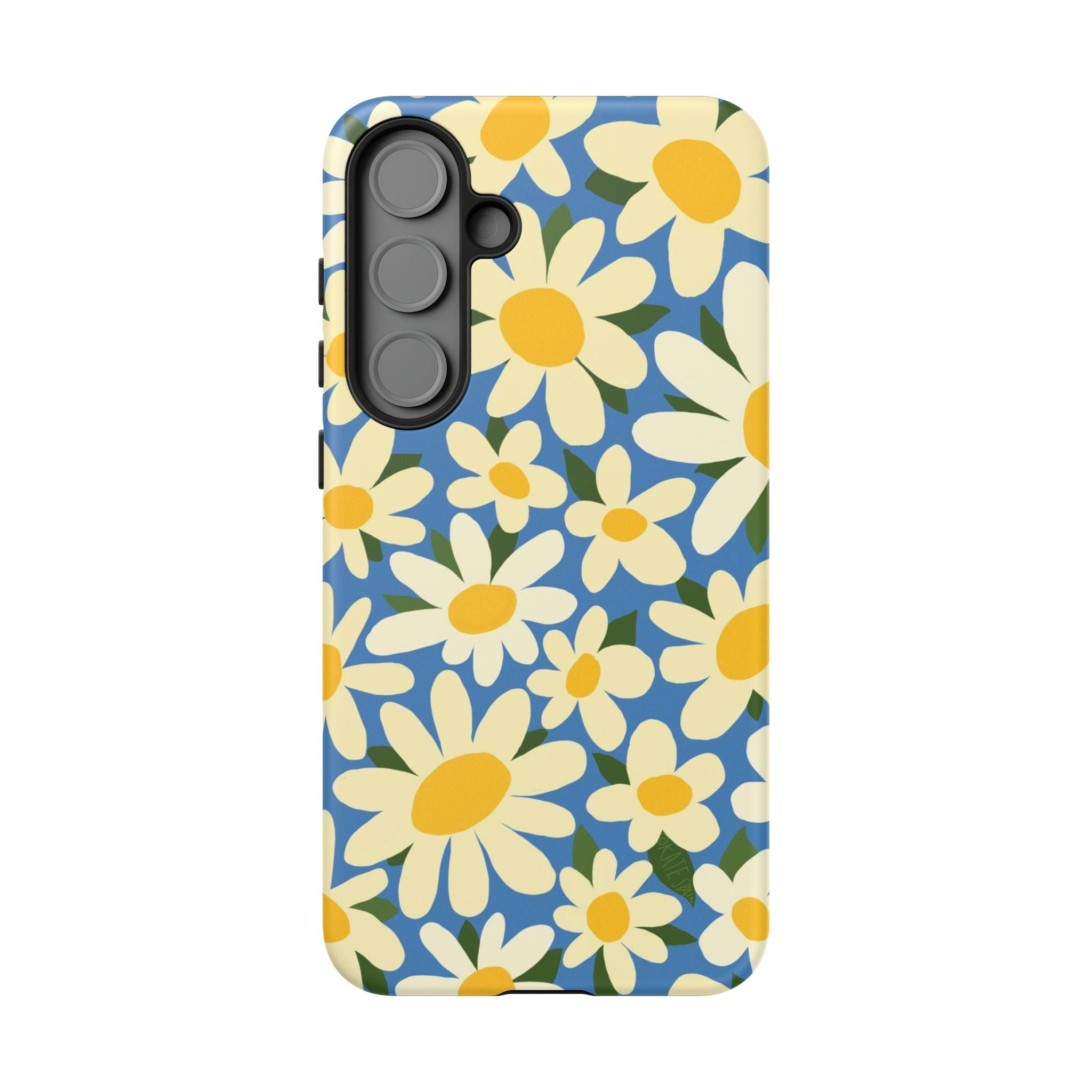 Luxury Shasta Samsung Galaxy S25 Plus Case – Glossy | blue, yellow, white daisy floral print