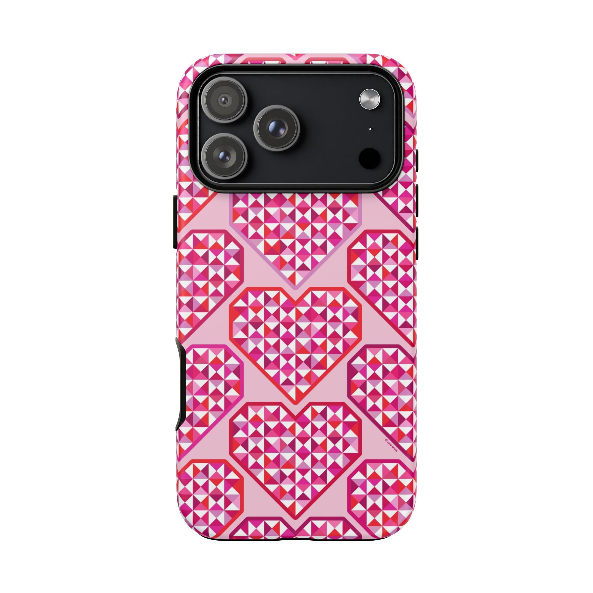 Pink Pyramid Heart Tough iPhone 17 Pro Max Case – Matte | blush, pink, magenta, red geometric pyramid heart print