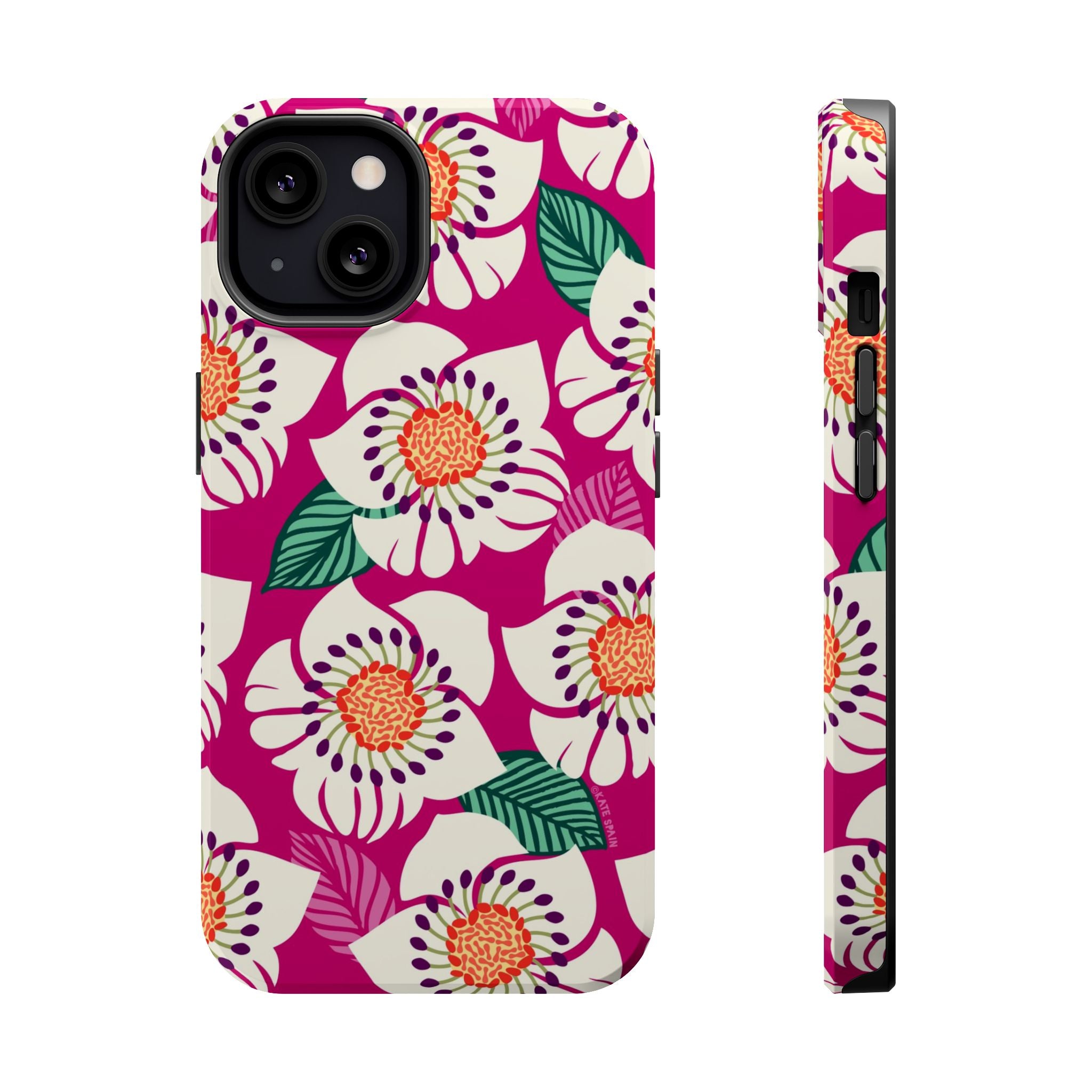 Panache Rose MagSafe iPhone 13 Case – Glossy | berry, cream white, peach anemone floral print