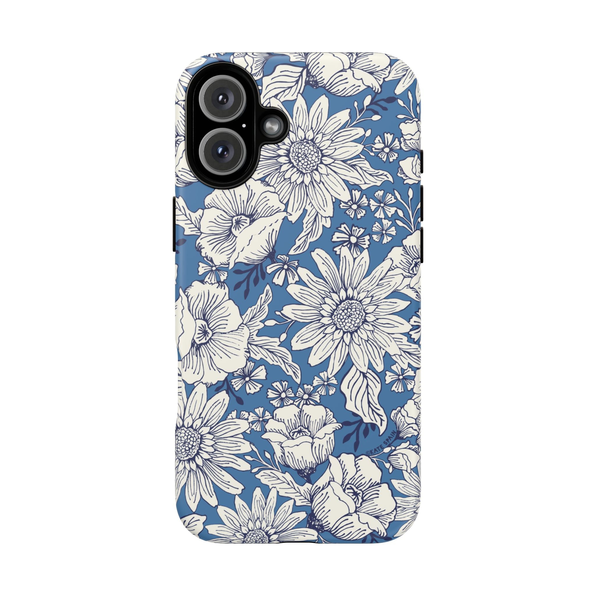 Jardin Tough iPhone 16 Plus Case – Matte | blue and cream botanical garden print