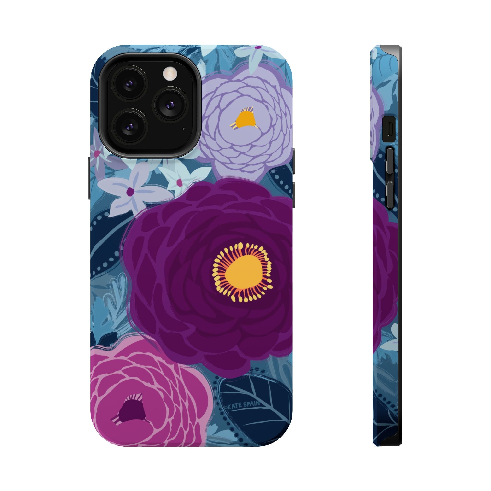Bloomerie MagSafe iPhone 13 Pro Max Case – Matte | navy, purple, magenta botanical peony floral print