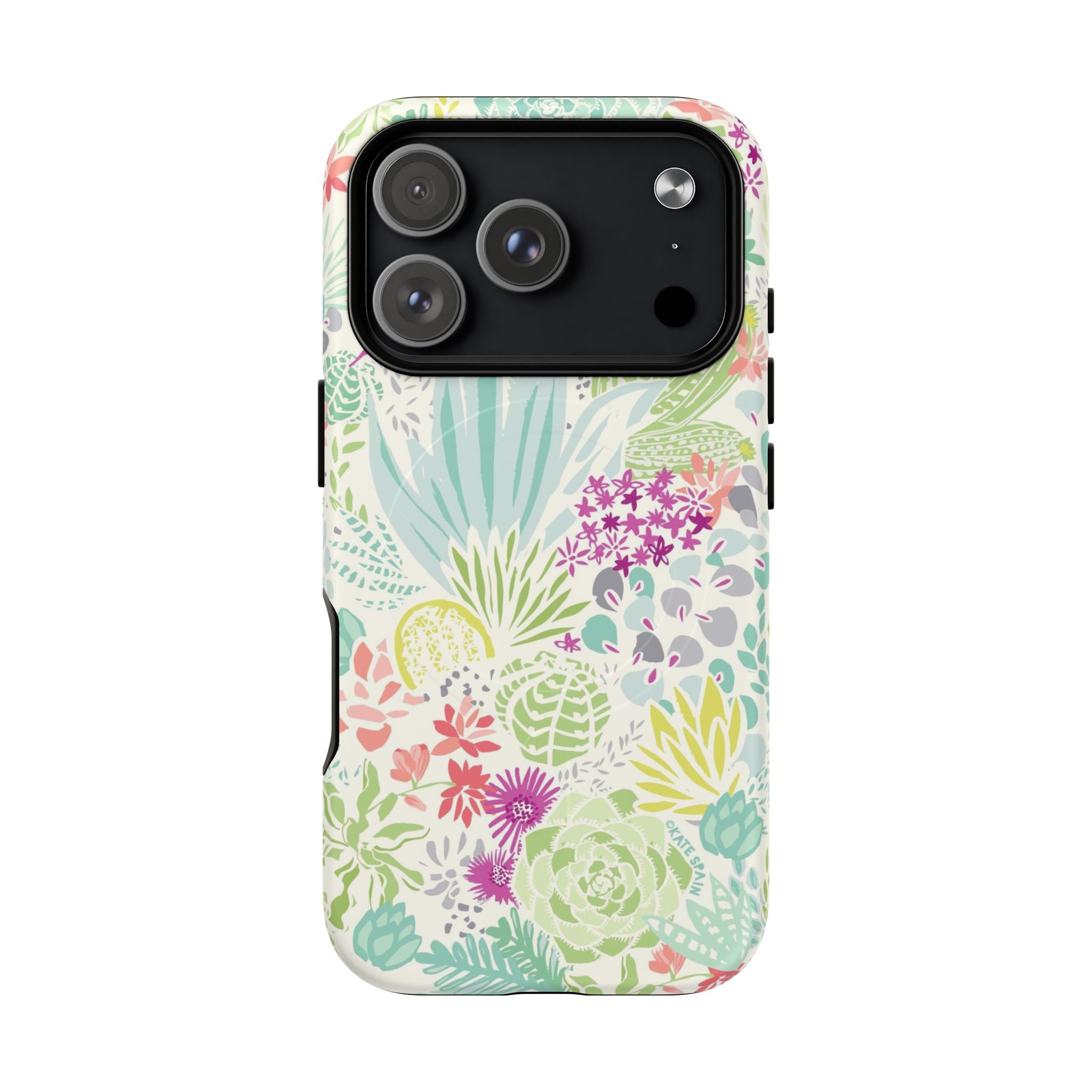 Canyon MagSafe iPhone 17 Pro Case – Matte | cream, sage, aqua, mauve, fuschia botanical succulent print