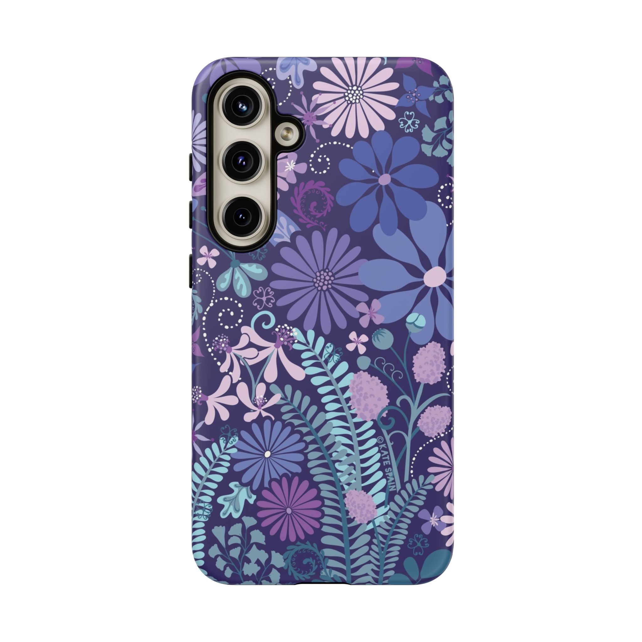 Luxury Terrain Samsung Galaxy S24 Plus Case – Matte | navy, purple, aqua botanical woodland floral print