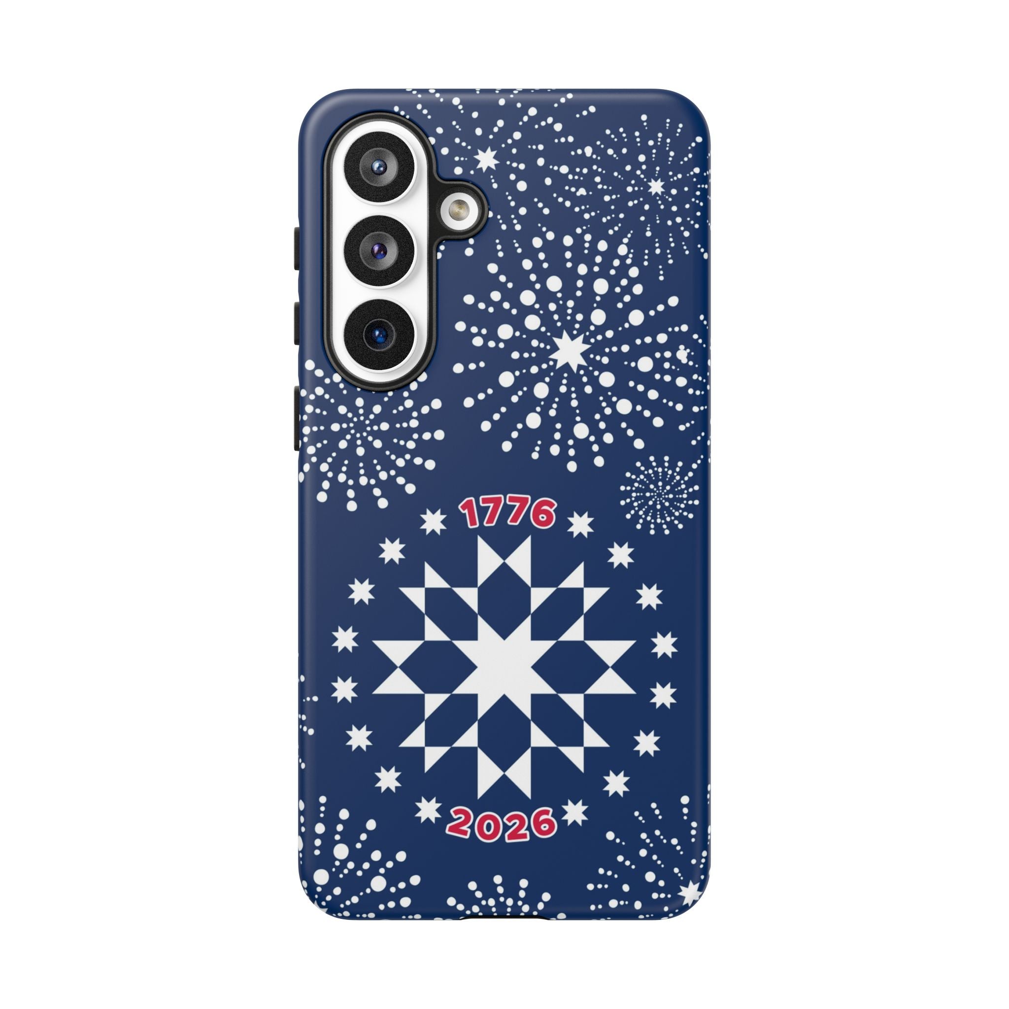 250th Fireworks Samsung Galaxy S26 Plus Case – Matte | navy, white patriotic star quilt fireworks print