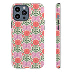 Pink Butterfly Tough iPhone 13 Pro Max Case – Glossy | pink, coral, green, cream butterfly floral print